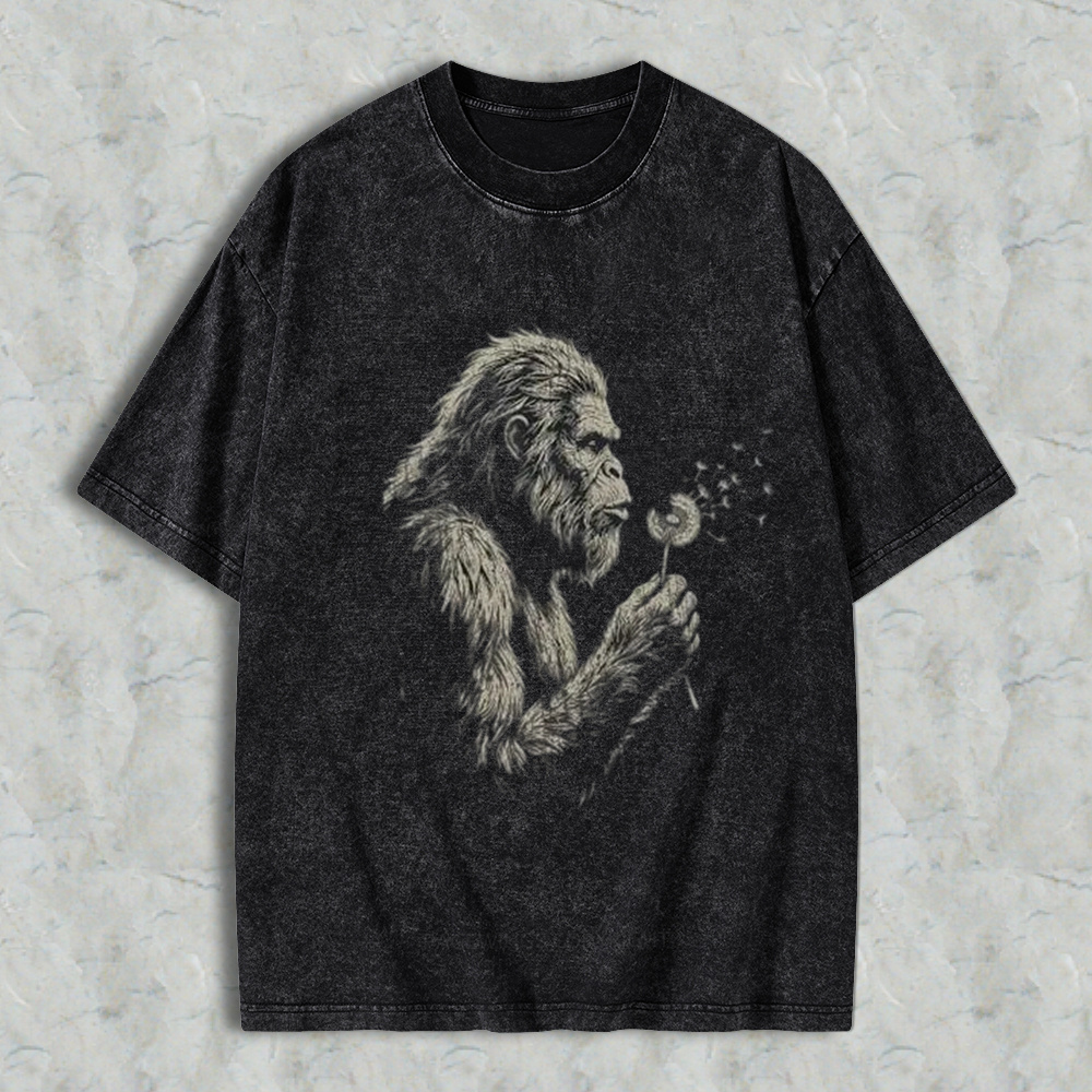 Comfort Colors Bigfoot Dandelion T-Shirt, Vintage Sasquatch Nature Tee, Woodland Cryptid Graphic T-Shirt Washed Shirt 
