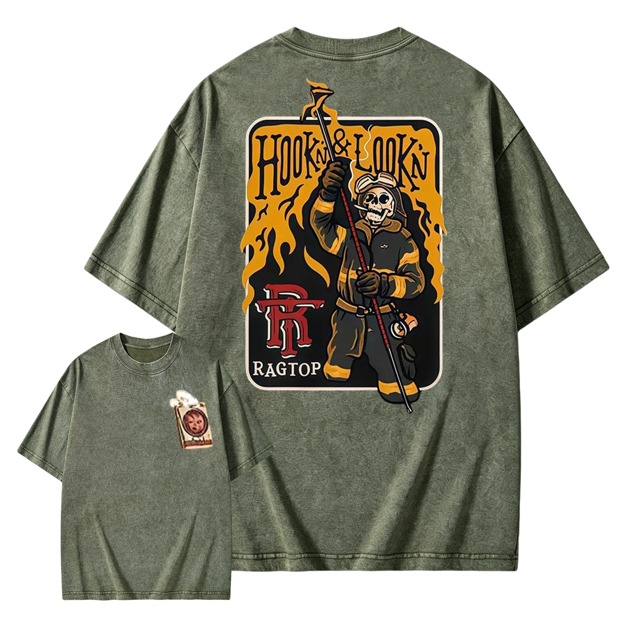 Skeleton Firefighter  Washed Shirt  | Funny Firefighter Graphic Tee For First Responders  Washed Shirt 