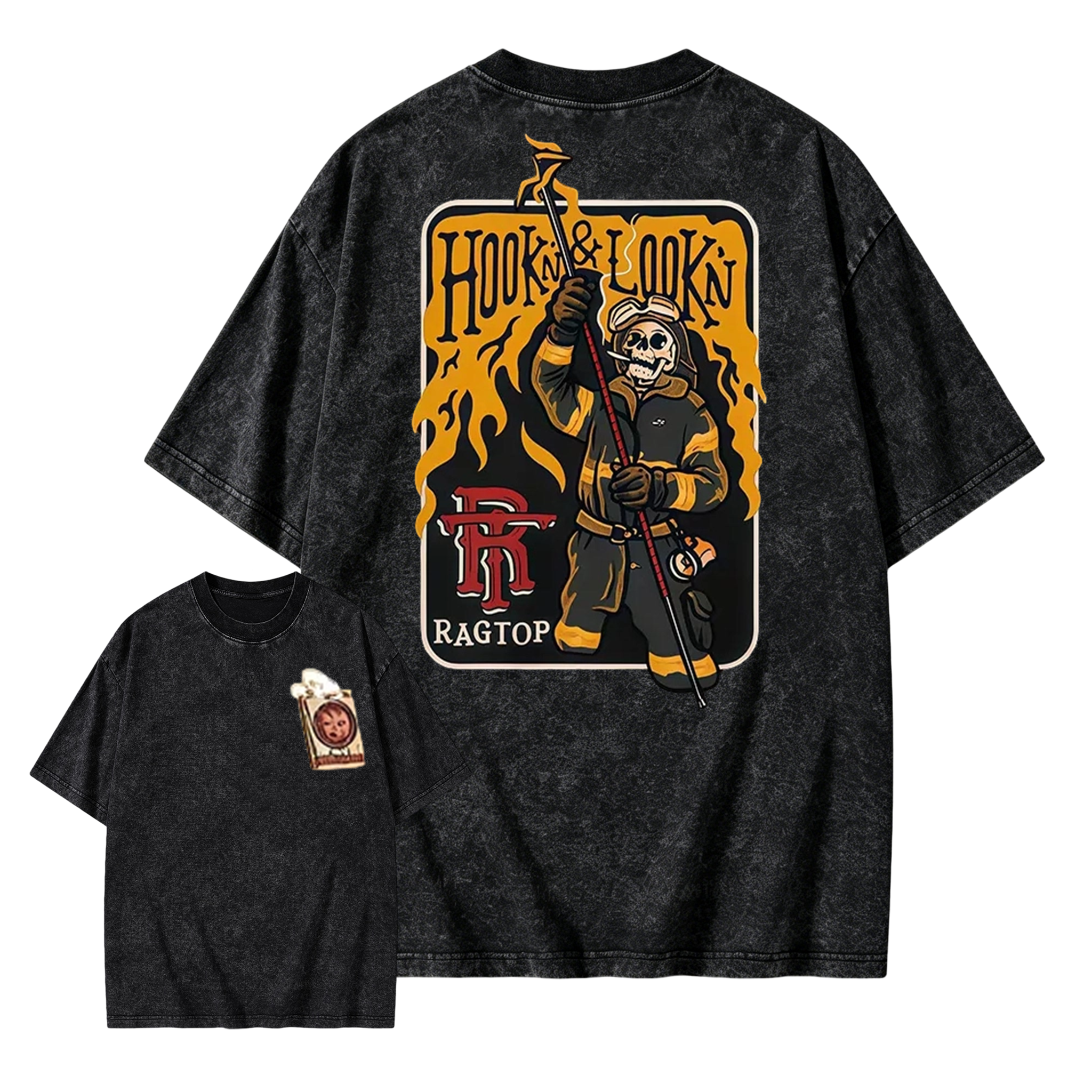 Skeleton Firefighter  Washed Shirt  | Funny Firefighter Graphic Tee For First Responders  Washed Shirt 
