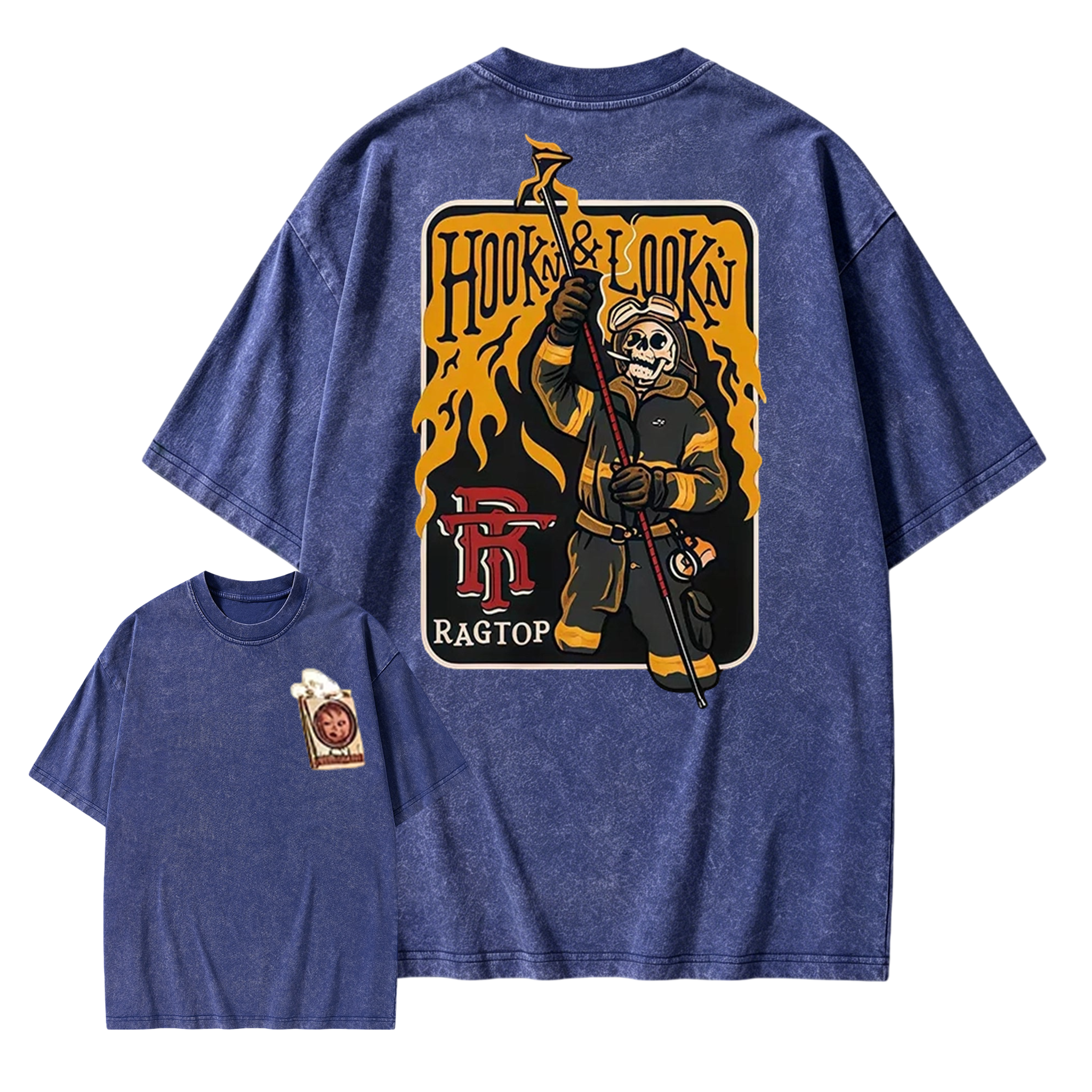 Skeleton Firefighter  Washed Shirt  | Funny Firefighter Graphic Tee For First Responders  Washed Shirt 