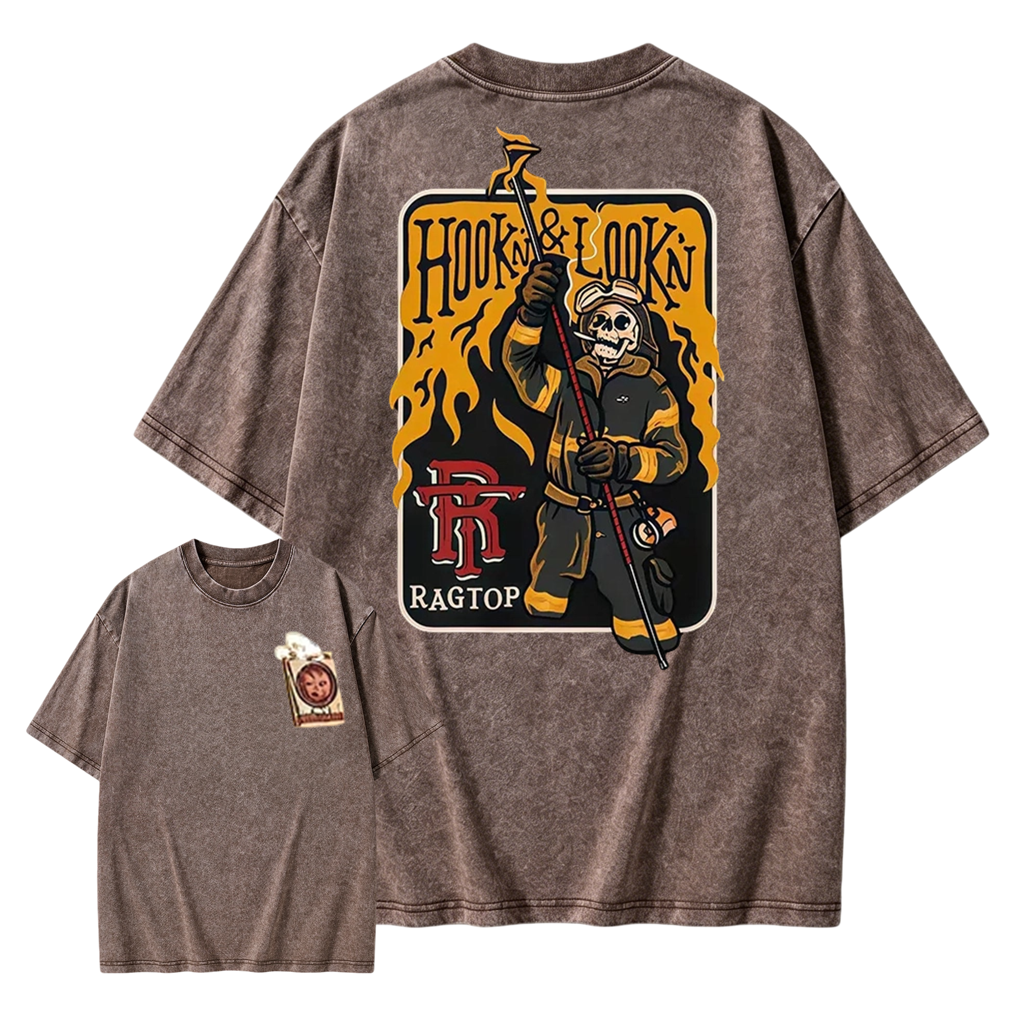 Skeleton Firefighter  Washed Shirt  | Funny Firefighter Graphic Tee For First Responders  Washed Shirt 