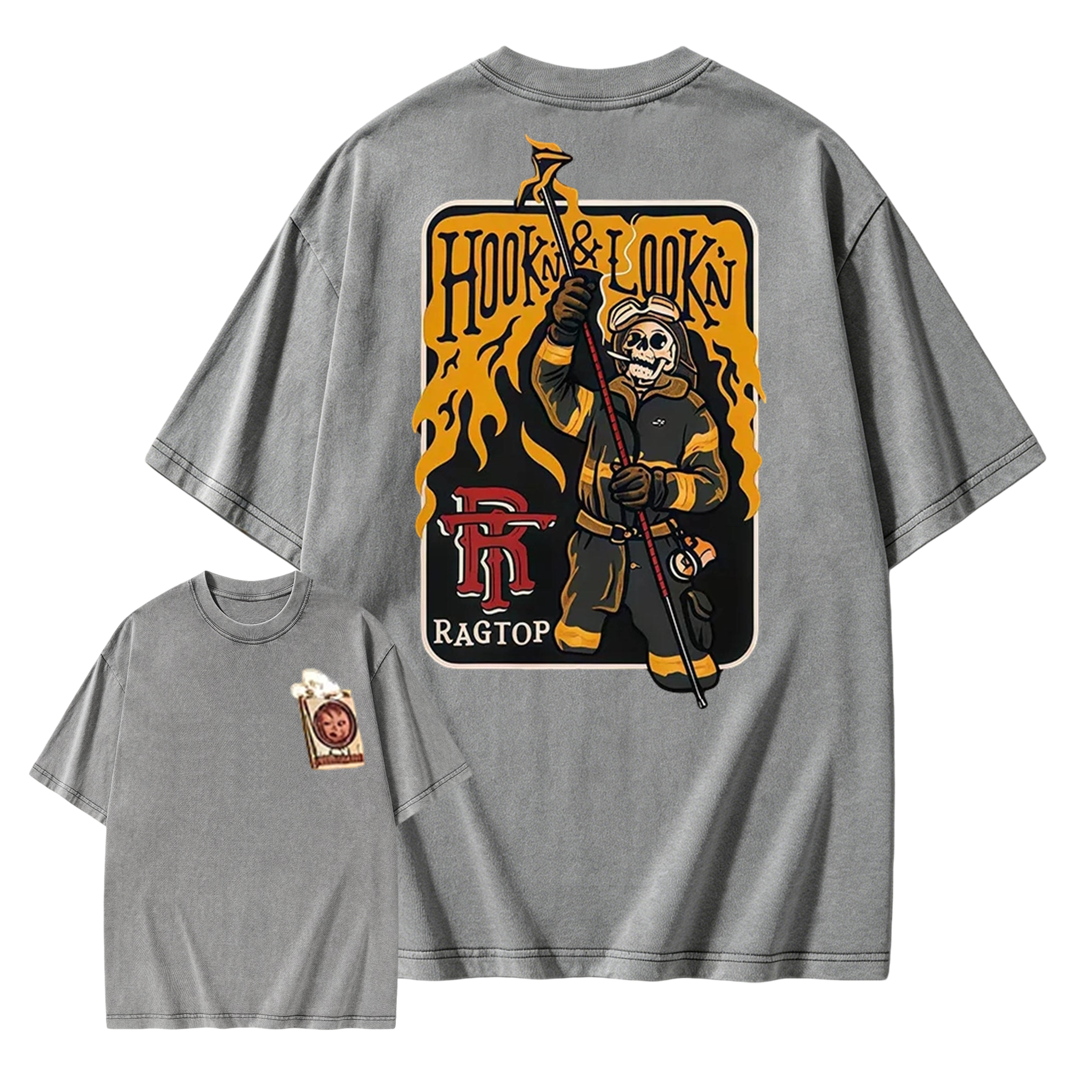 Skeleton Firefighter  Washed Shirt  | Funny Firefighter Graphic Tee For First Responders  Washed Shirt 