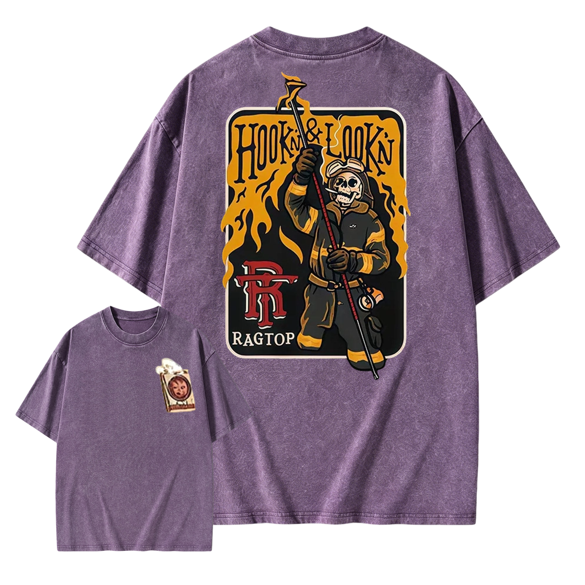 Skeleton Firefighter  Washed Shirt  | Funny Firefighter Graphic Tee For First Responders  Washed Shirt 