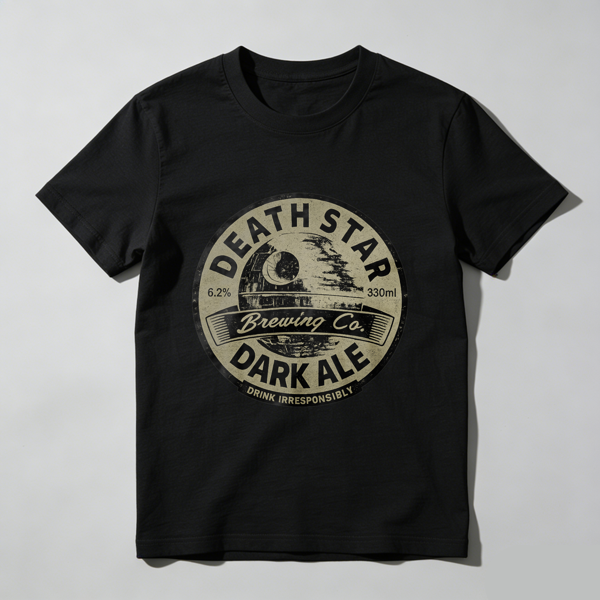 TEECURENT Death Star Brewing Co Dark Ale T-Shirt Unisex Cotton Tee Shirt With Beer Label Design Star Wars Inspired Apparel For Men And Women