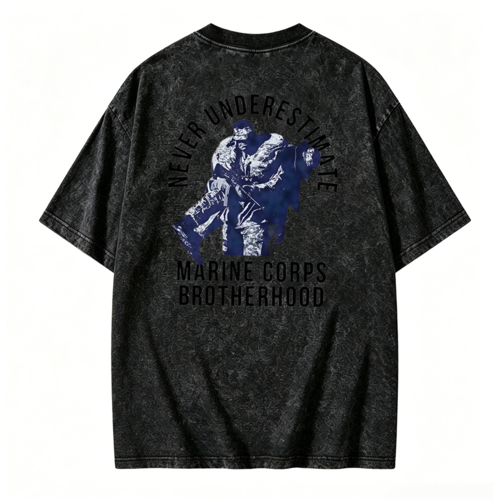 Never Underestimate Marine Corps Brotherhood Graphic Washed T-shirt