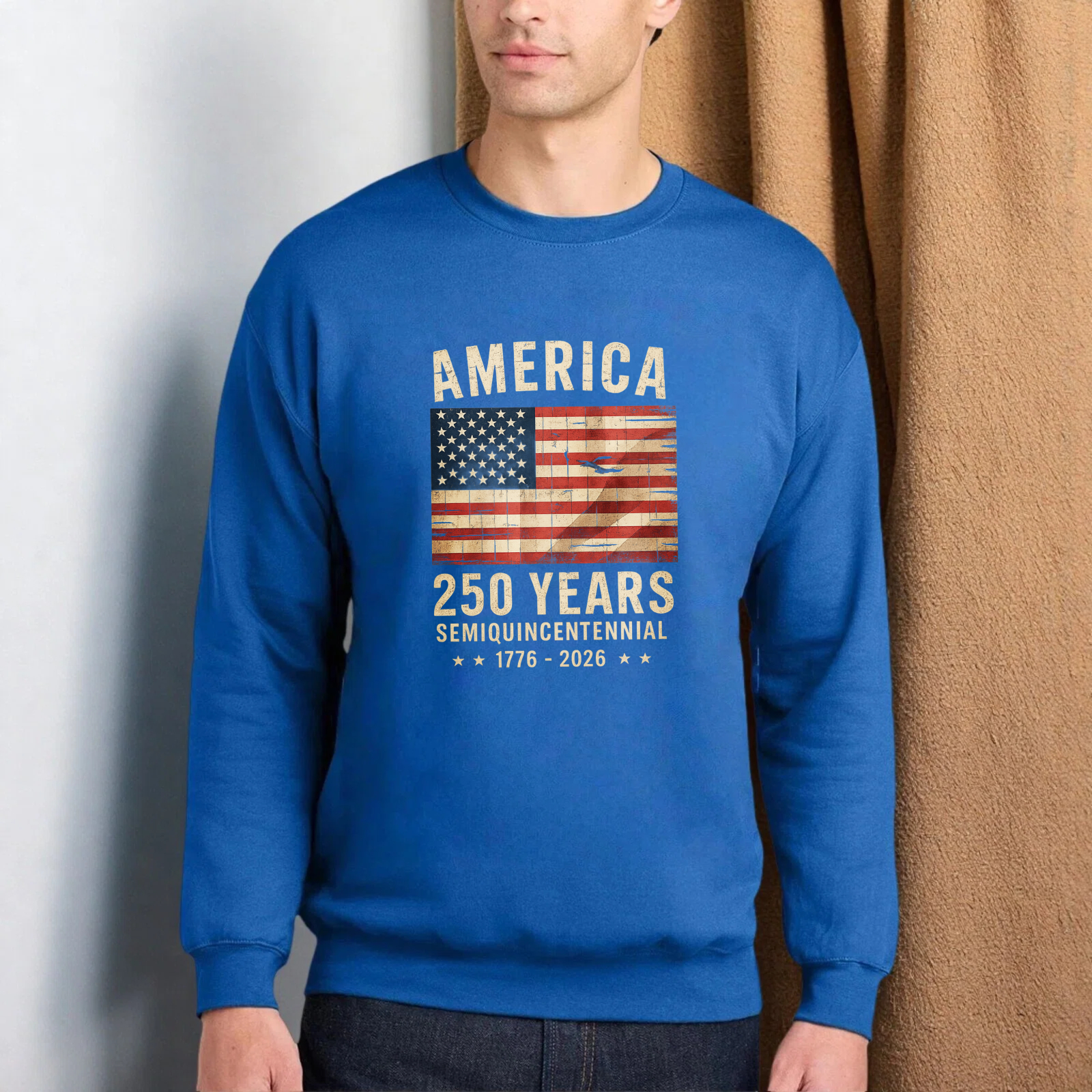 America 250 Years Semi Quincentennial 1776 2026 Usa Flag Sweatshirt Black Unisex Crewneck Pullover Long Sleeve Top