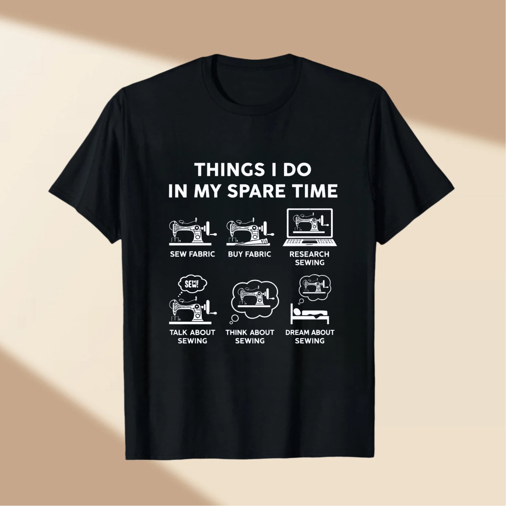 TEECURENT Things I Do In My Spare Time Sewing T-Shirt For Sewing Enthusiasts And Crafters With Fun Sewing Icons And Humorous Quotes WOMEN