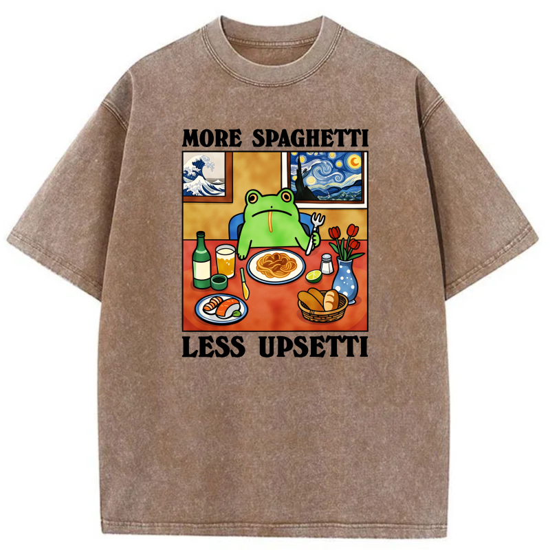 Frog Eating Spaghetti At Table With Art tshirt 100% cotton