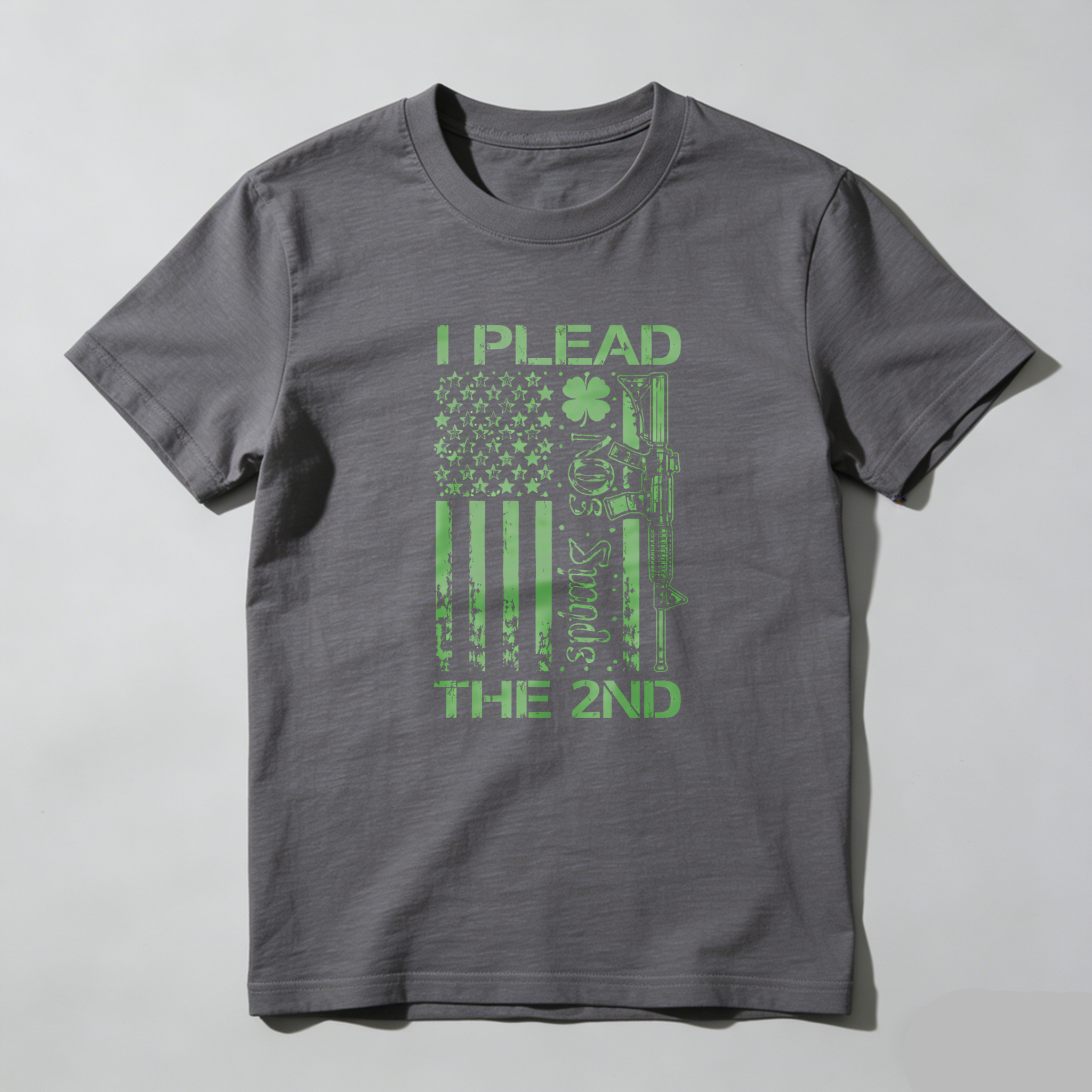 TEECURENT I Plead The 2nd Amendment Flag Gun T Shirt St Patrick's Day Green American Flag Design Men Women Apparel