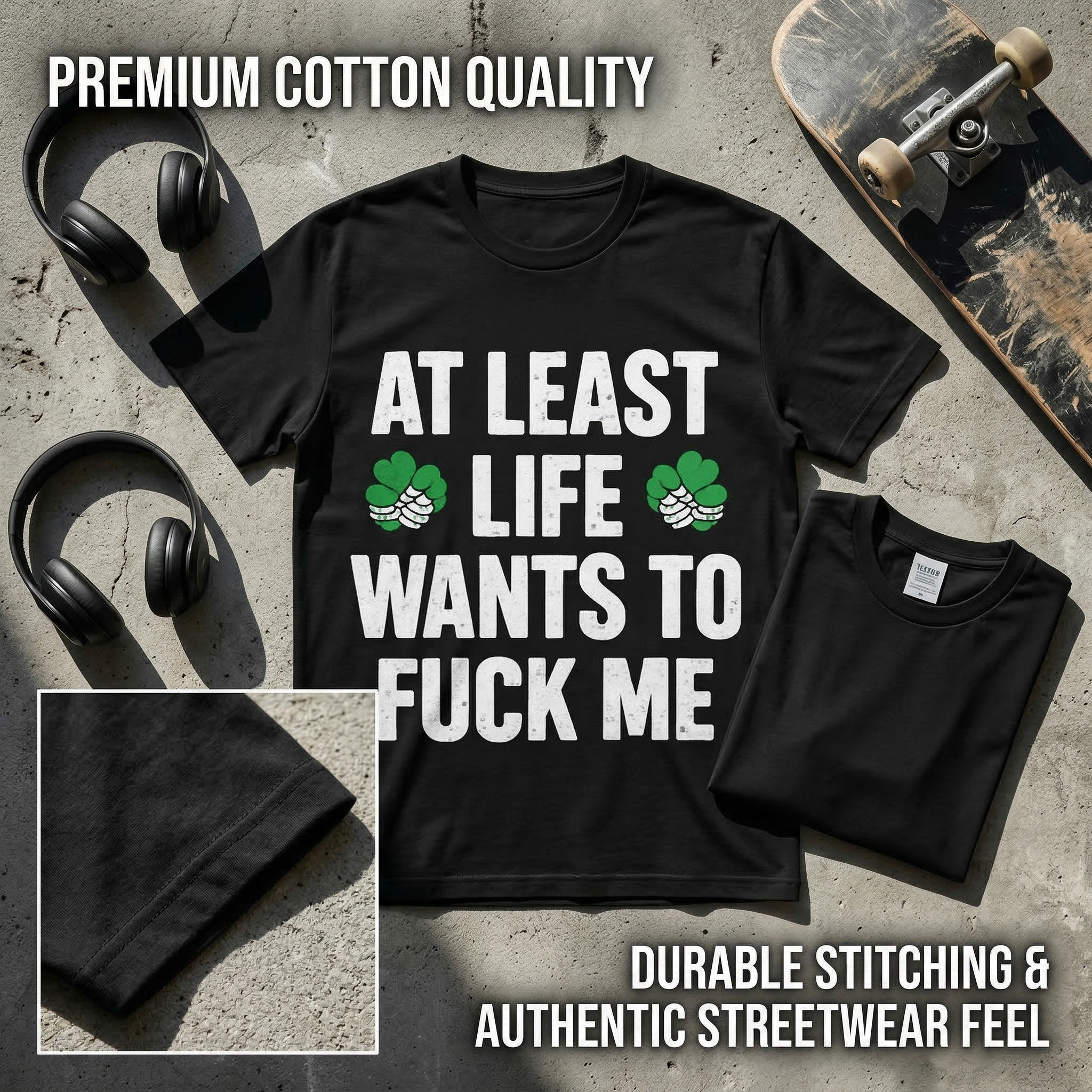 TEECURENT St. Patrick's Day Funny T-Shirt for Men Women, At Least Life Wants To F Me Shamrock Graphic Tee, Irish Humor Novelty Gift Top