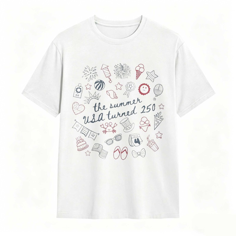 Summer Usa 250th Anniversary Celebration With Icons And Text T-shirt