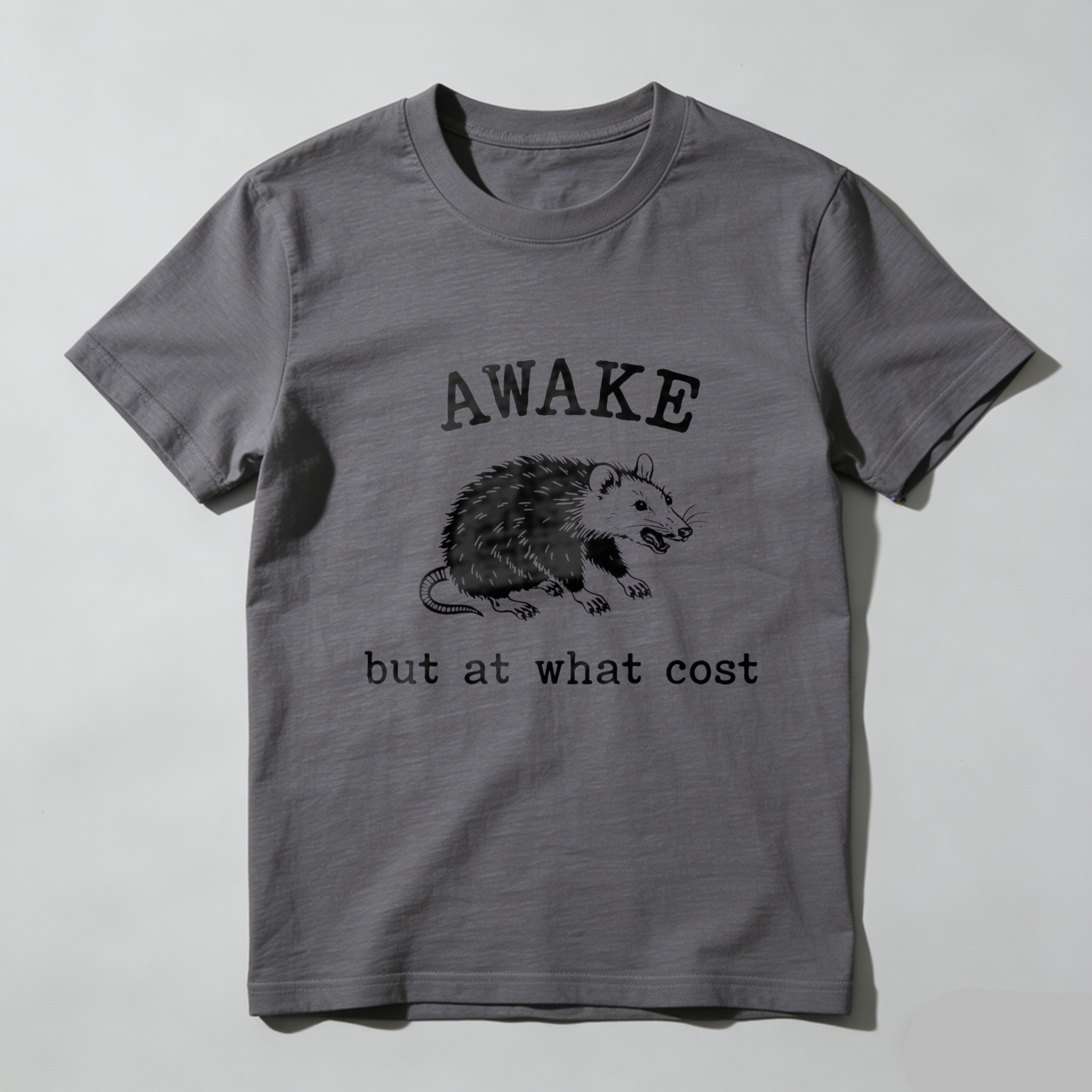 Awake But At What Cost Rat Graphic T Shirt Black Men Women Unisex Casual Wear