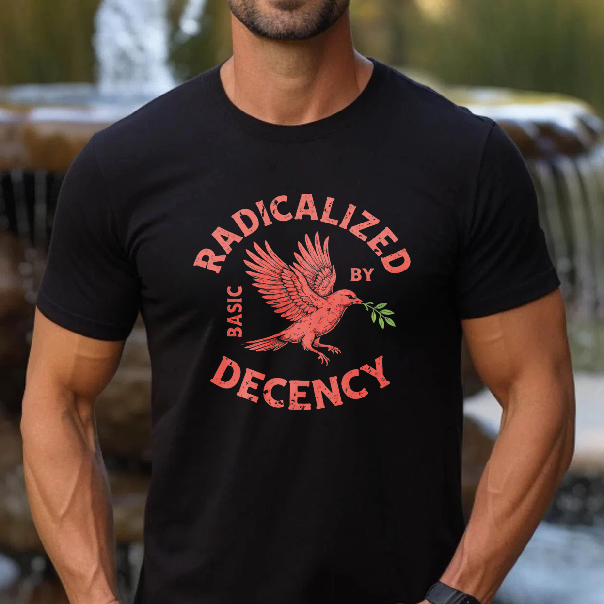 TEECURENTRadicalized By Basic Decency T Shirt With Bird And Olive Branch Design Black Men Women Unisex Apparel-TeeCurent