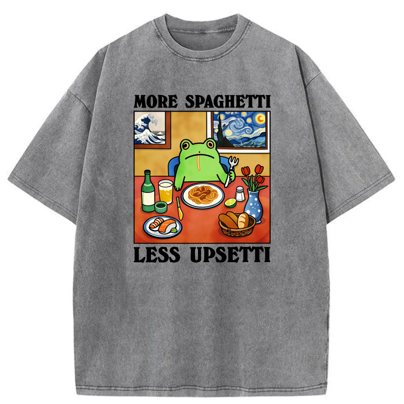 Frog Eating Spaghetti At Table With Art tshirt 100% cotton