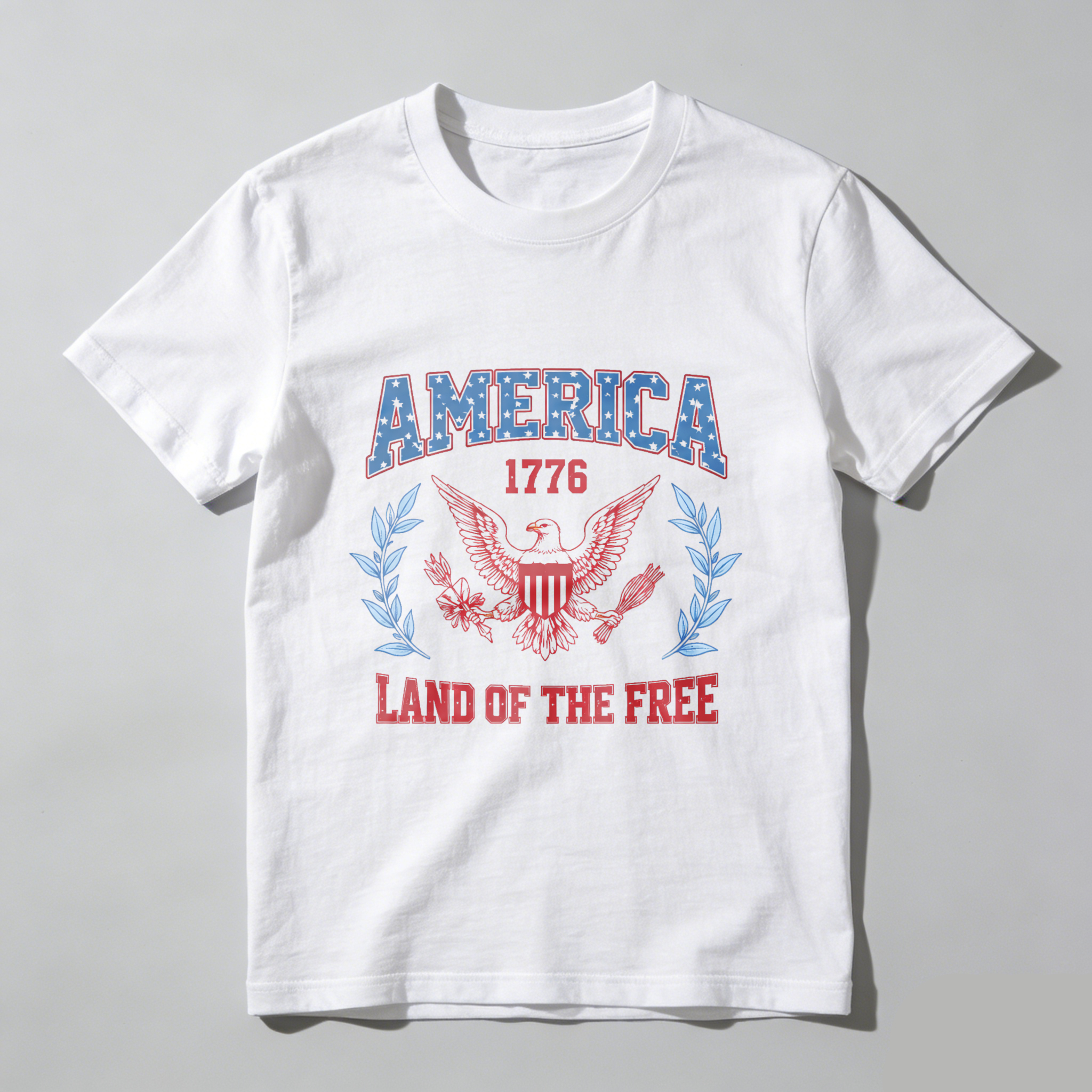 TEECURENT America 1776 Land Of The Free Patriotic Eagle T-Shirt With Laurel Wreath Design For Independence Day And National Pride WOMEN