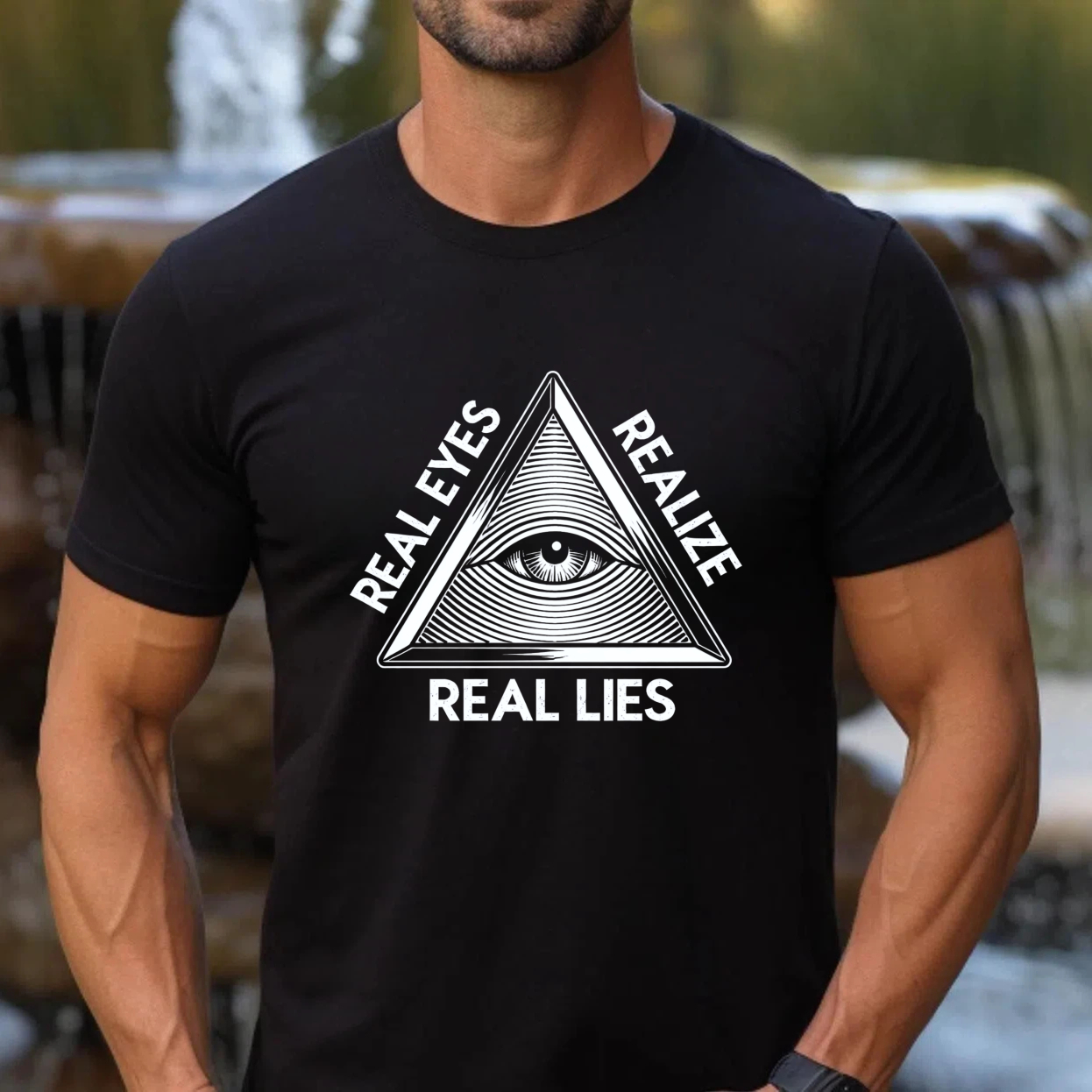 TEECURENT  Real Eyes Realize Real Lies Pyramid Eye Symbol(4) TEECURENT