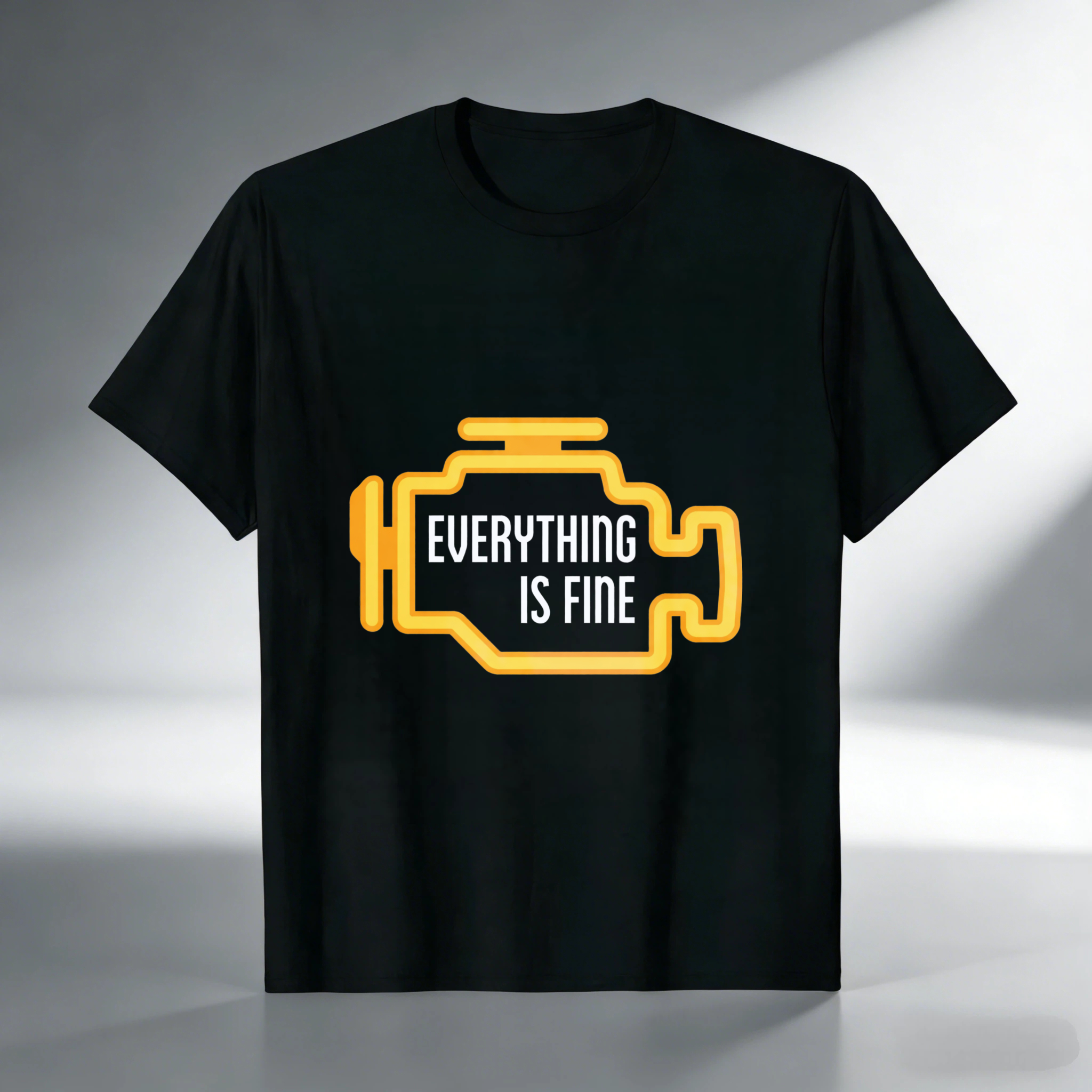 Everything Is Fine T Shirt With Car Engine Design Black Cotton Tee For Men Women Unisex Casual Wear Automotive Humor Gift
