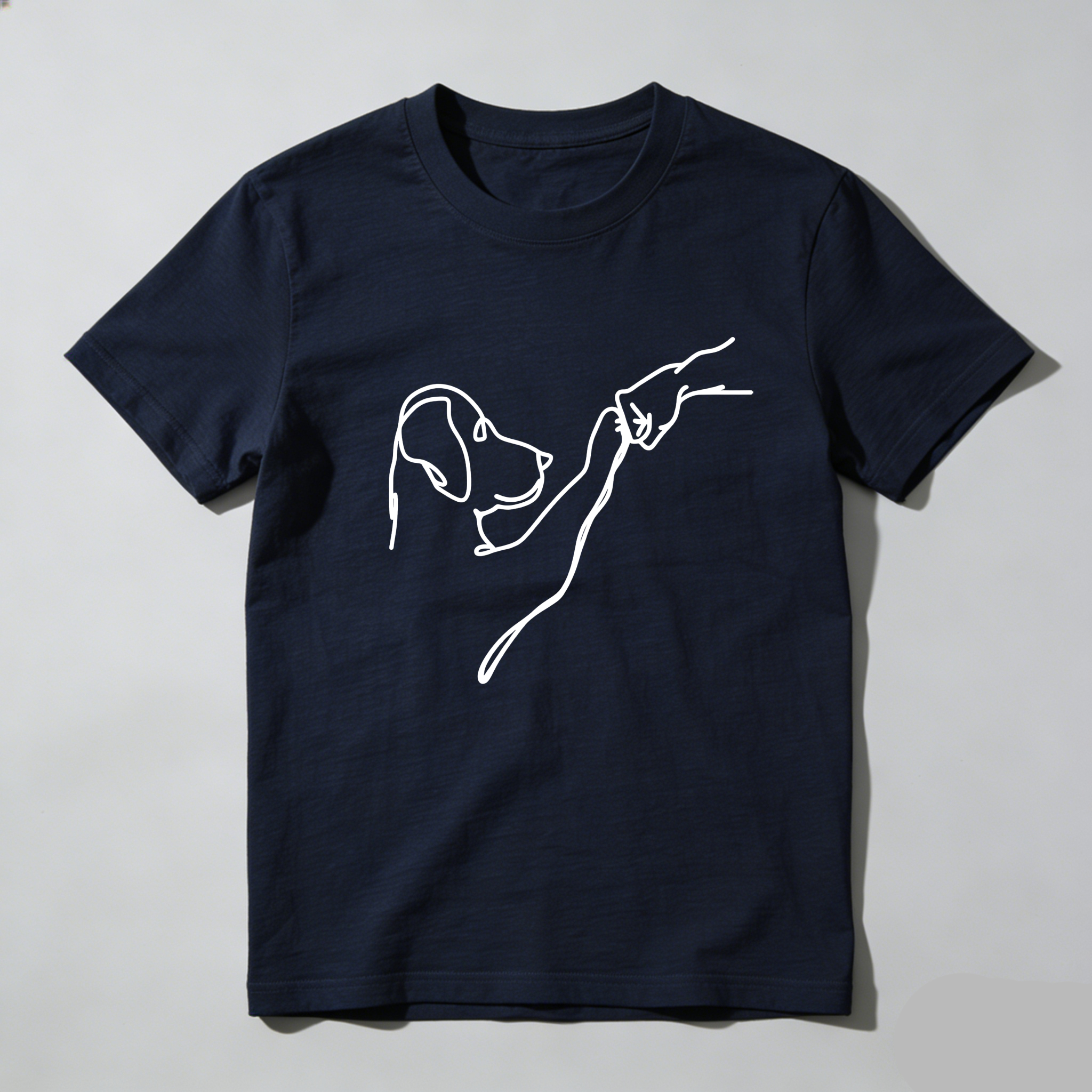 TEECURENT Dog And Hand Line Art Pure Cotton Short Sleeve T Shirt-TeeCurent