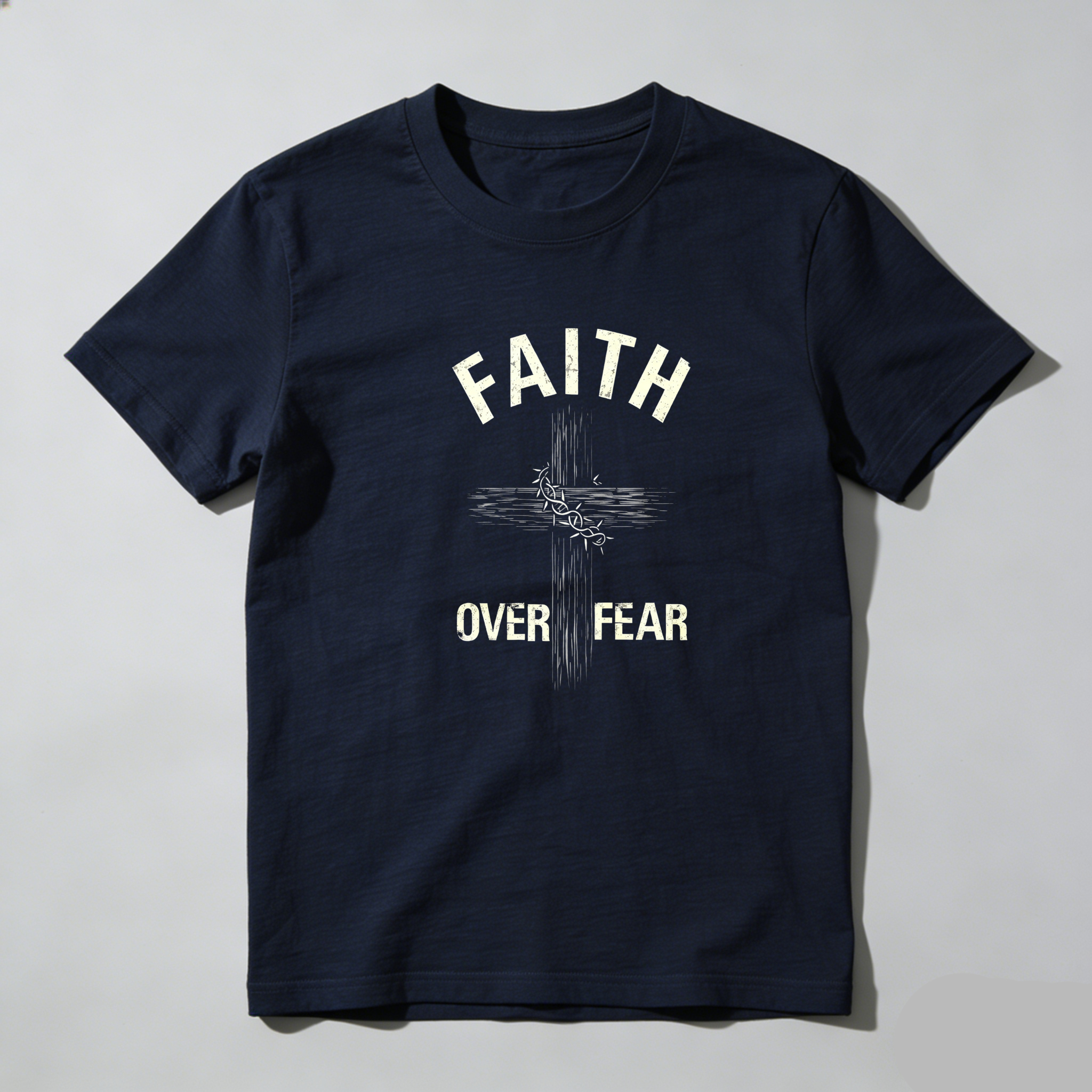 TEECURENT Faith Over Fear Cross Design Pure Cotton Short Sleeve T Shirt-TeeCurent