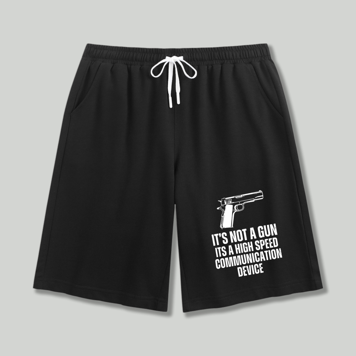 Funny Handgun Illustration Its Not A Gun Its A High Speed Communication Device Graphic Shorts
