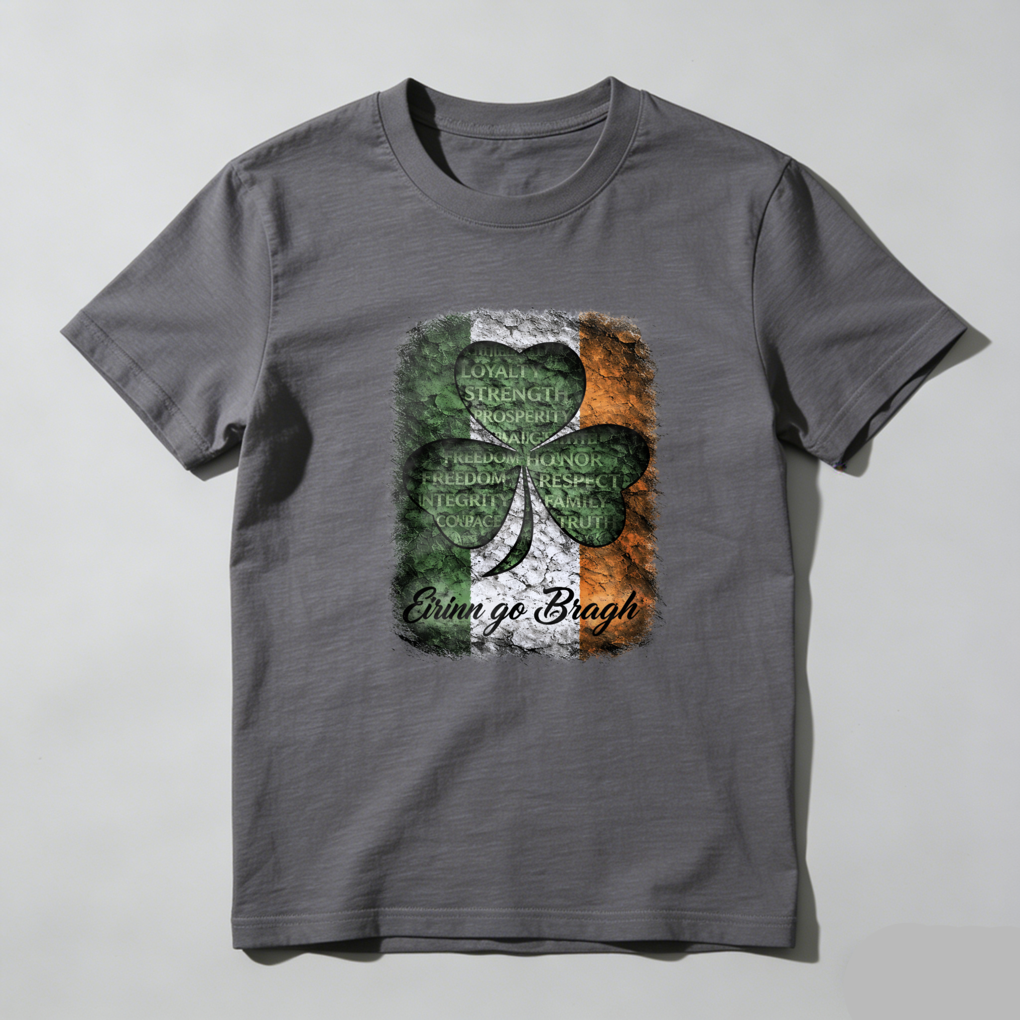 TEECURENT Irish Shamrock Flag T-Shirt With Erin Go Bragh And Irish Values Design For St Patrick's Day And Irish Pride