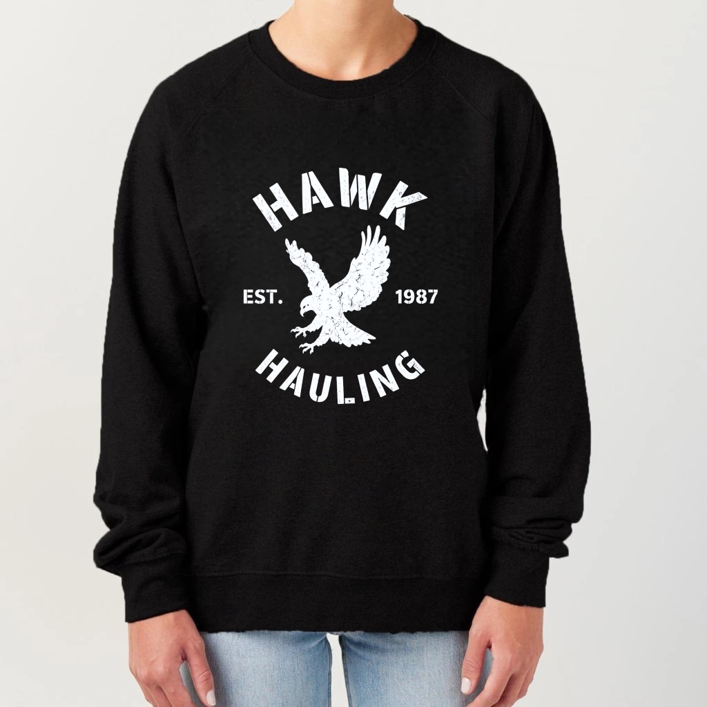 TEECURENT Hawk Hauling Est 1987 Eagle Logo Sweatshirt Black Crewneck Pullover Sweatshirt Unisex Casual Top