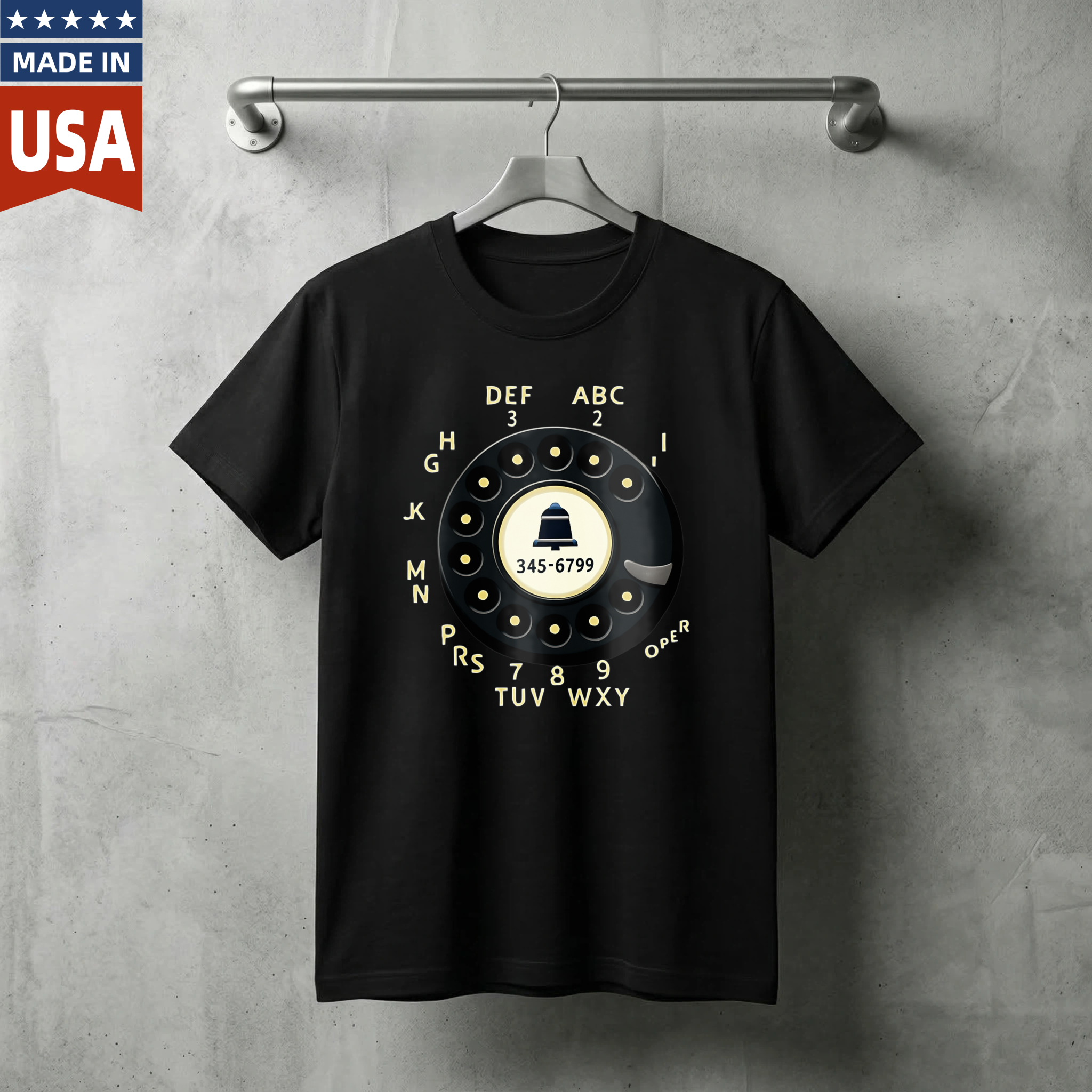 Vintage Rotary Dial Phone T-Shirt Made In Usa Classic Telephone Design Black Cotton Shirt For Men And Women Retro Communication Style Gift Idea