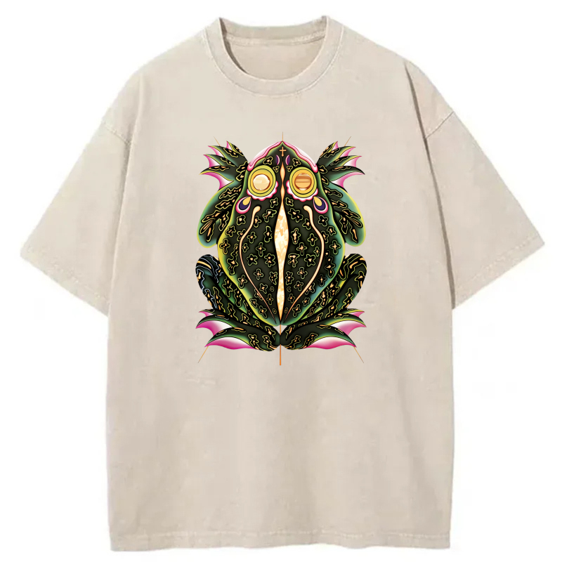 Colorful Frog With Glowing Eyes And Patterns tshirt 100% cotton