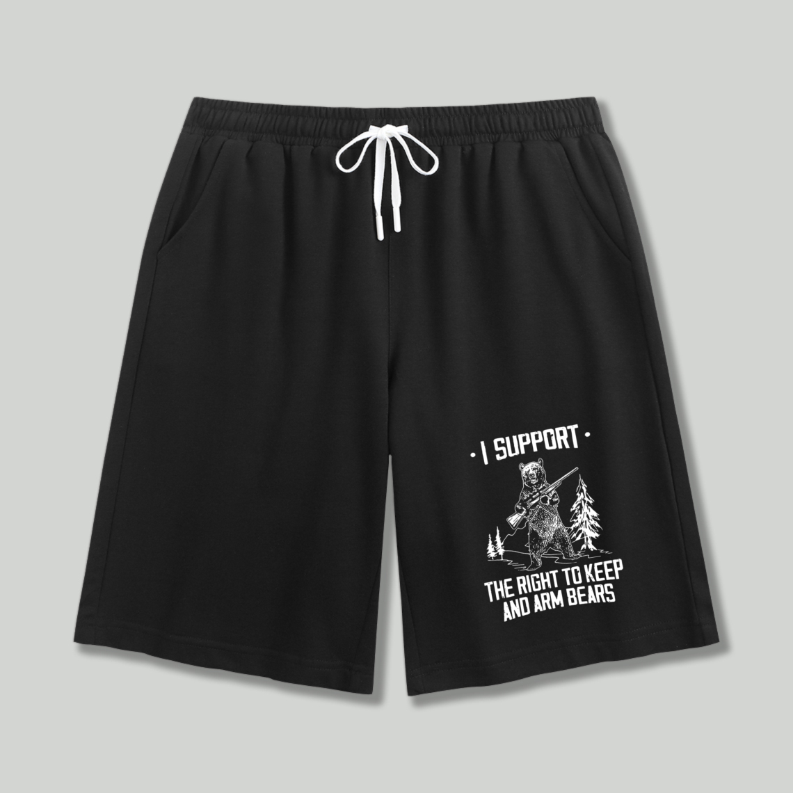 I Support The Right To Keep And Arm Bears Graphic Print Funny Bear Hunting Illustration Casual Summer Beach Sports Shorts