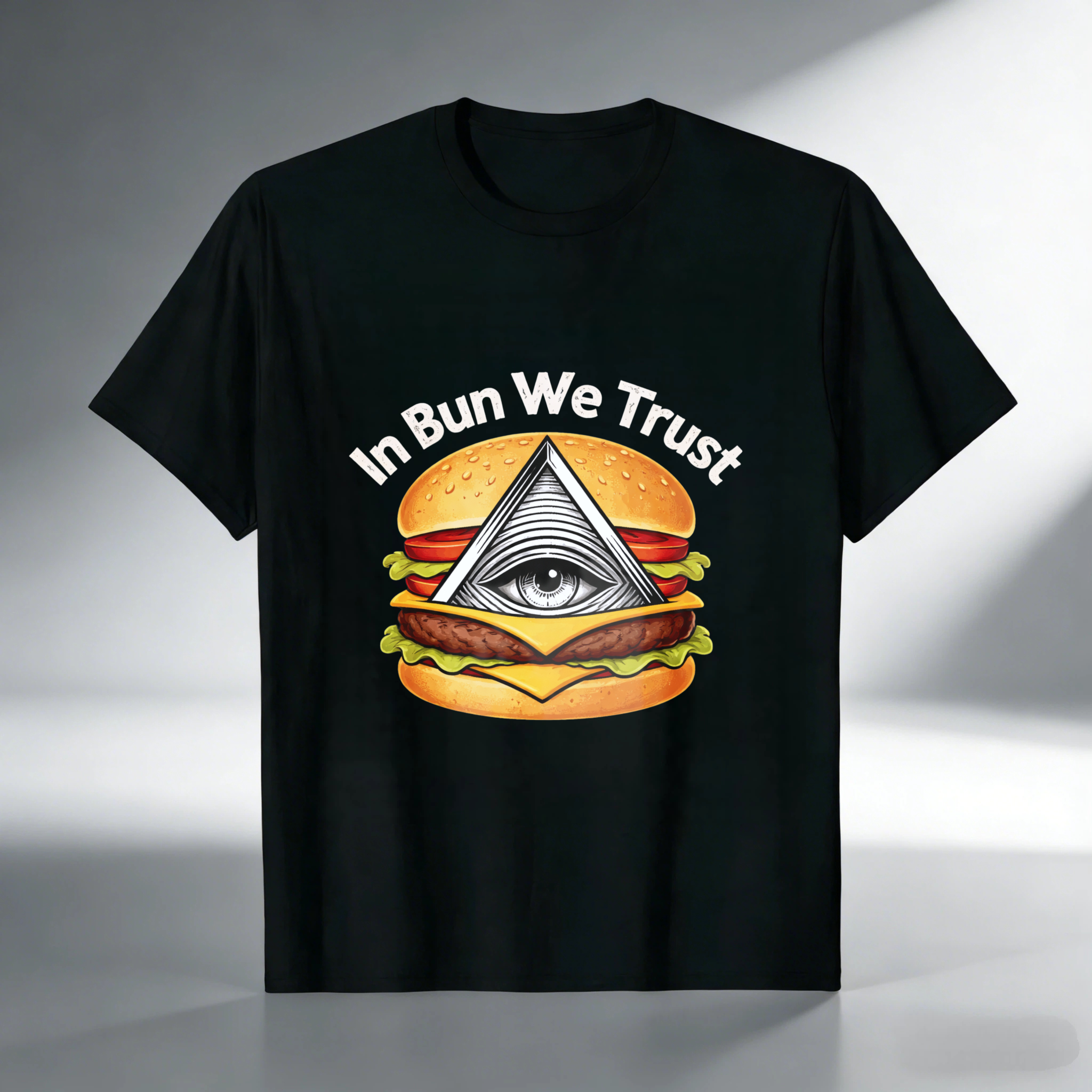 TEECURENT  In Bun We Trust Burger With Eye Pyramid TEECURENT