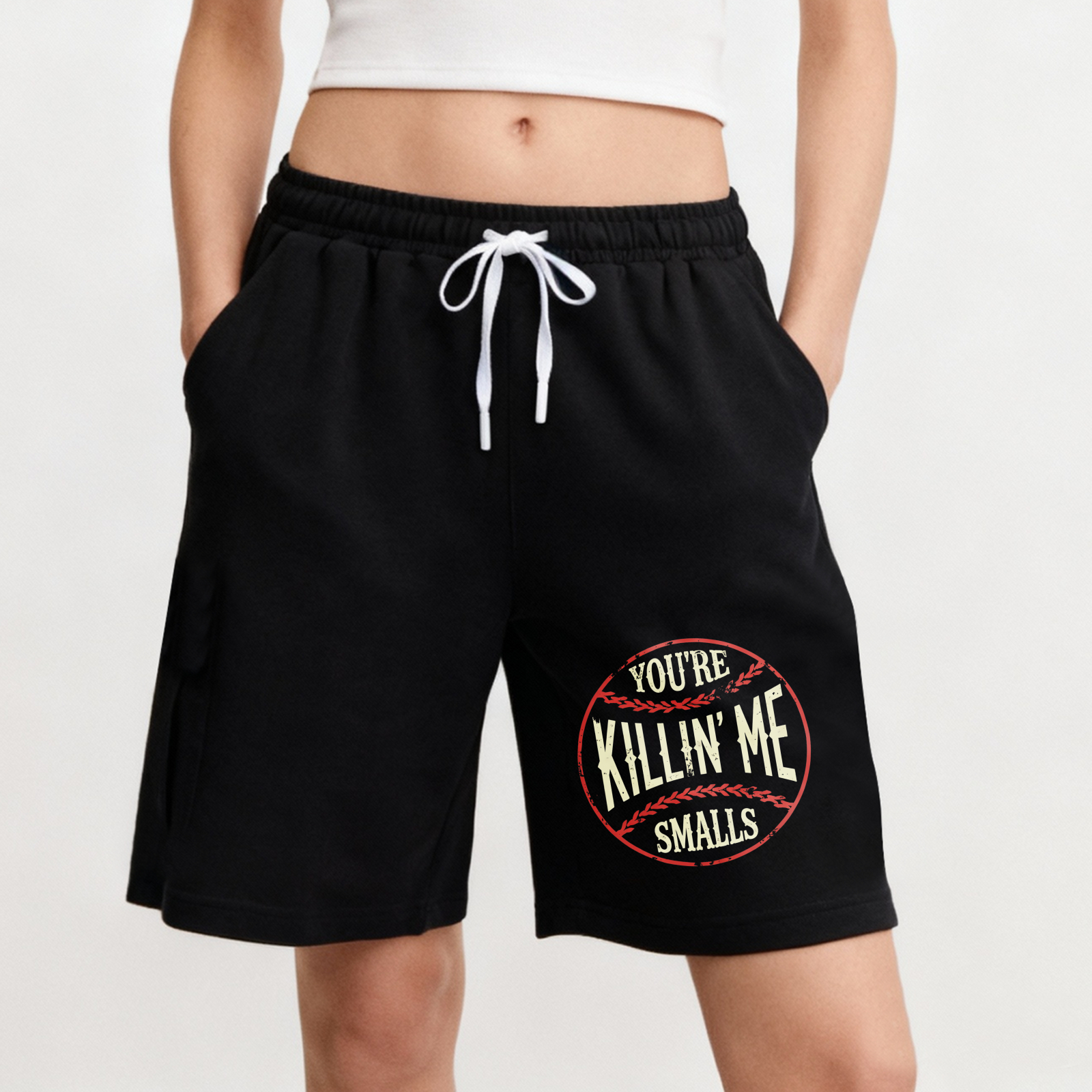 TEECURENT Youre Killin Me Smalls Baseball Shorts Men Women Sportswear Casual Drawstring Shorts Black