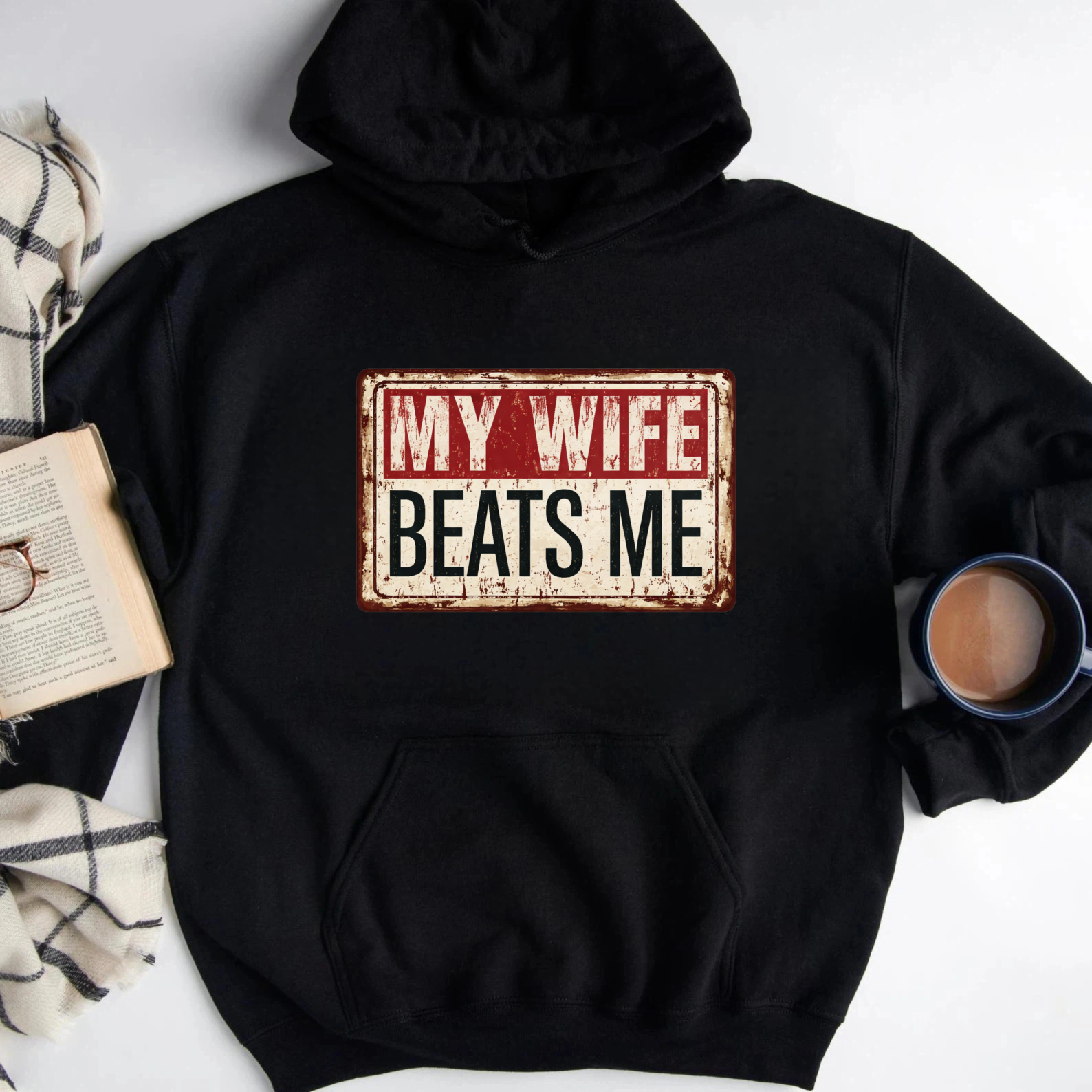TEECURENT Gildan My Wife Beats Me Hoodie Funny Couple Shirt For Men Women Gift Sweatshirt Casual Wear