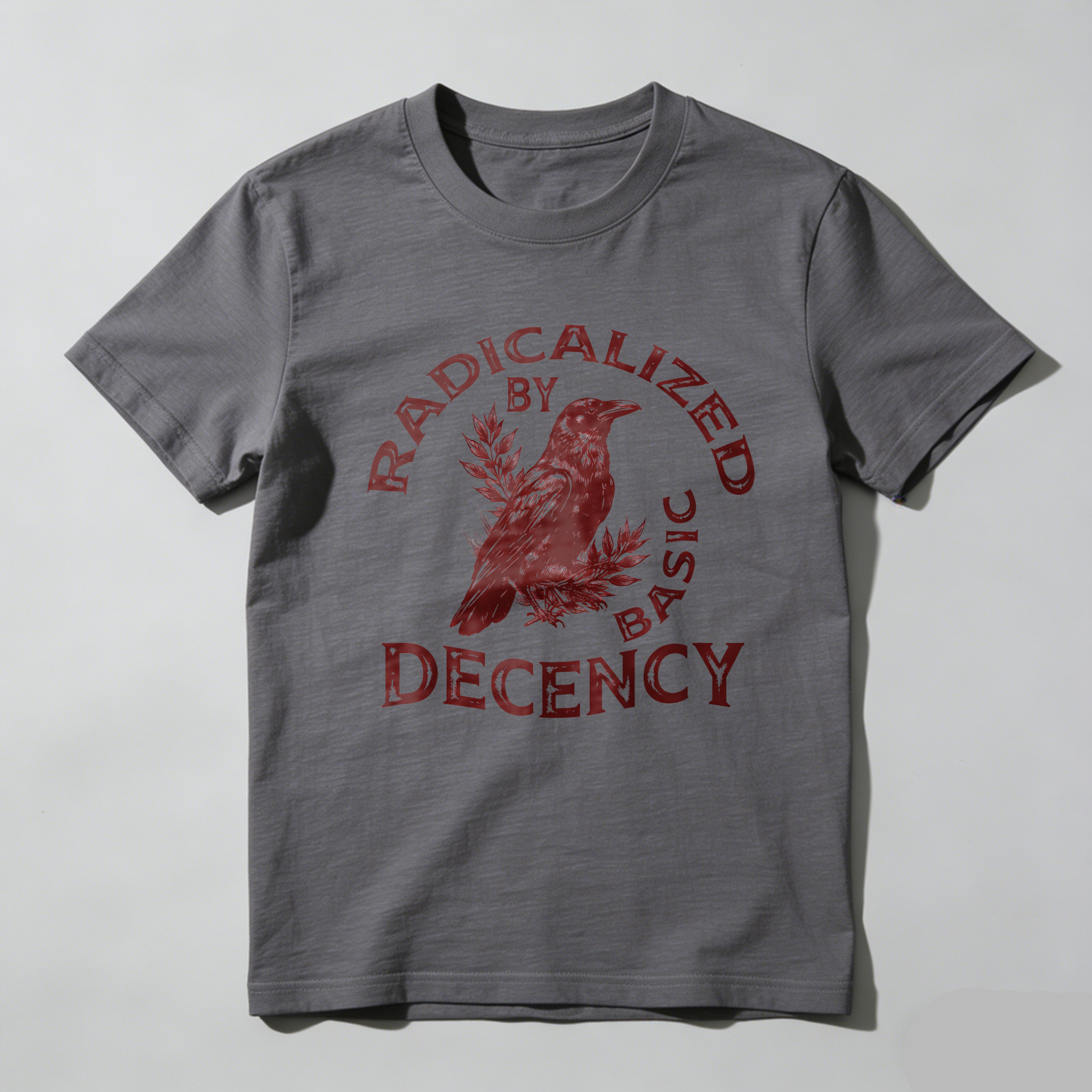 TEECURENTRadicalized By Basic Decency T Shirt Black Red Bird Graphic Men Women Unisex Fashion Statement Tee-TeeCurent