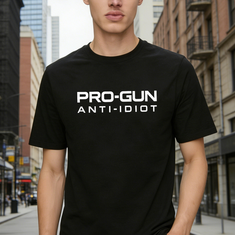 Pro-Gun Anti-Idiot Graphic Print Cotton Shirt