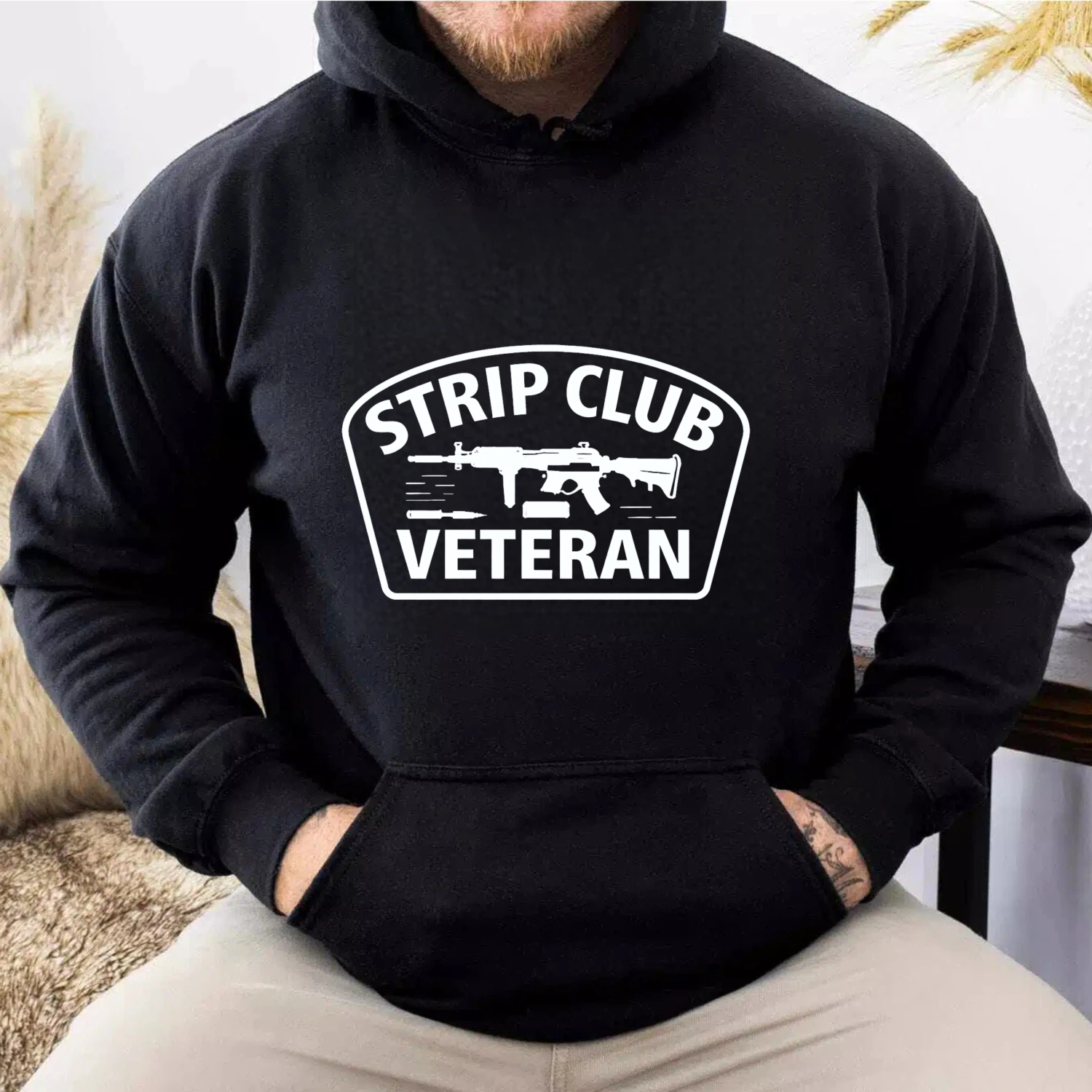 TEECURENT Gildan Strip Club Veteran Hoodie Sweatshirt Black Unisex Pullover With Graphic Design For Men And Women