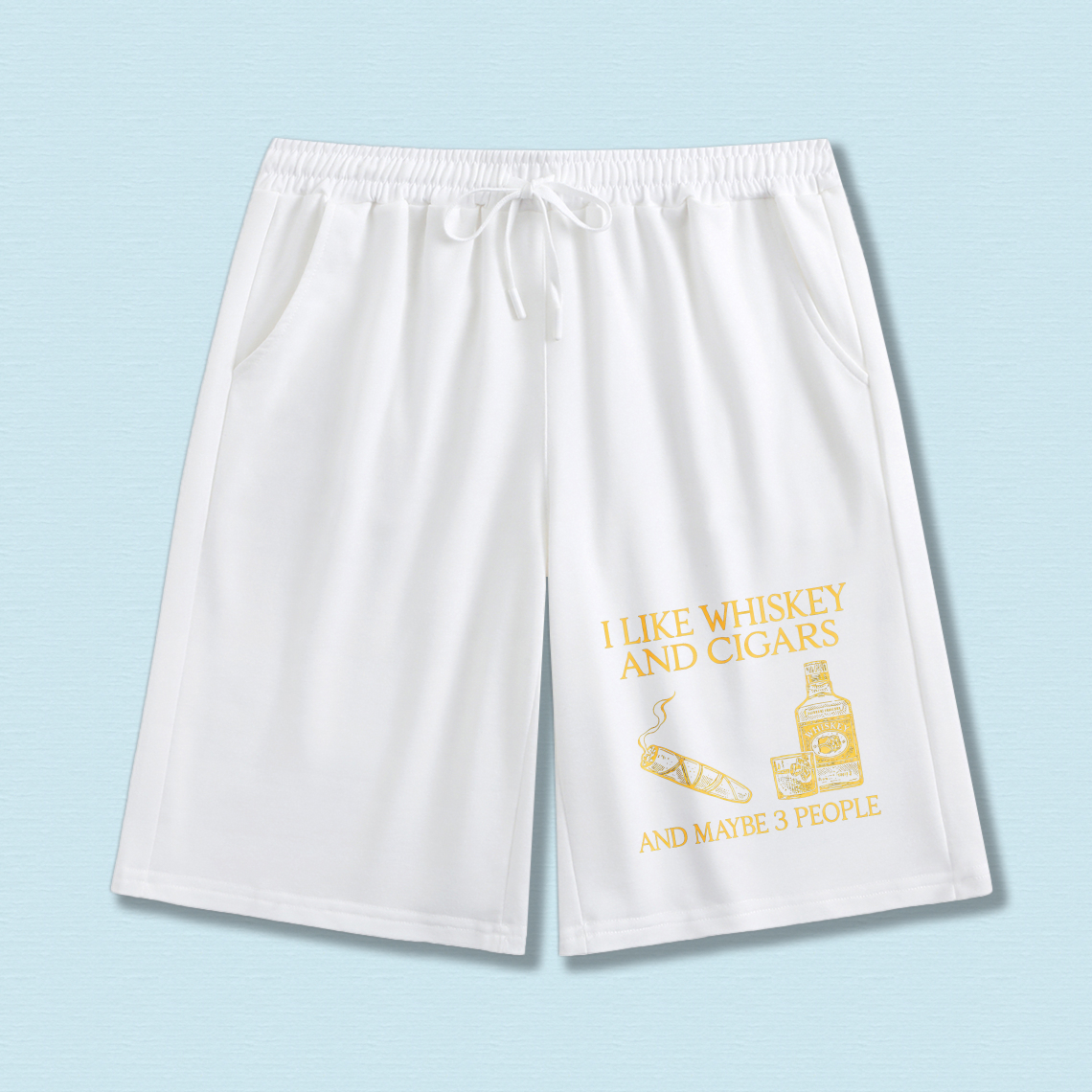 TEECURENT I Like Whiskey And Cigars And Maybe 3 People Men's Black Shorts With Drawstring Comfortable Casual Wear