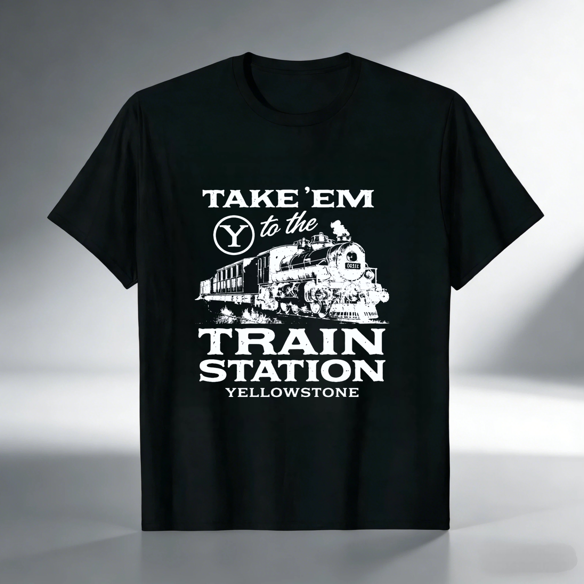 TEECURENT Take Em To The Train Station Yellowstone T Shirt Black Classic Fit Men Women Unisex Railroad Locomotive Graphic Tee