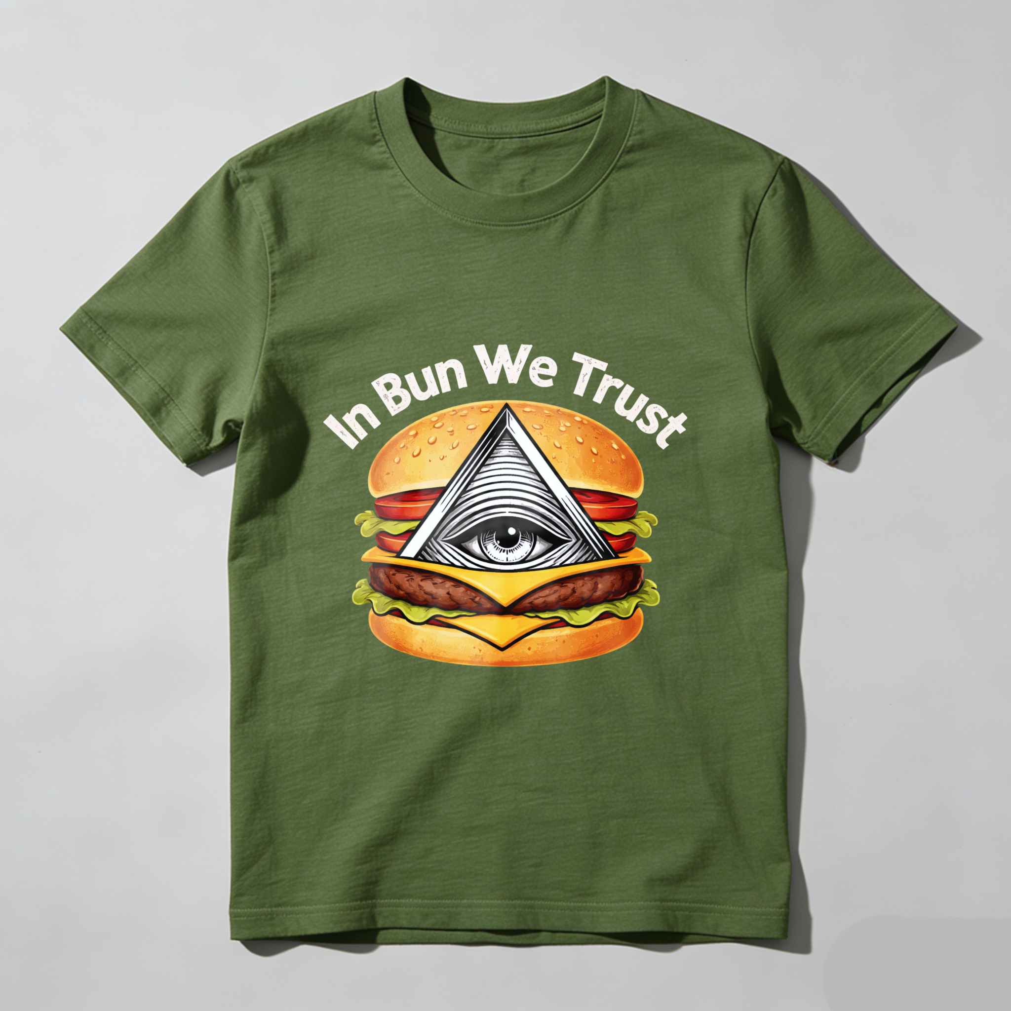 TEECURENT  In Bun We Trust Burger With Eye Pyramid TEECURENT