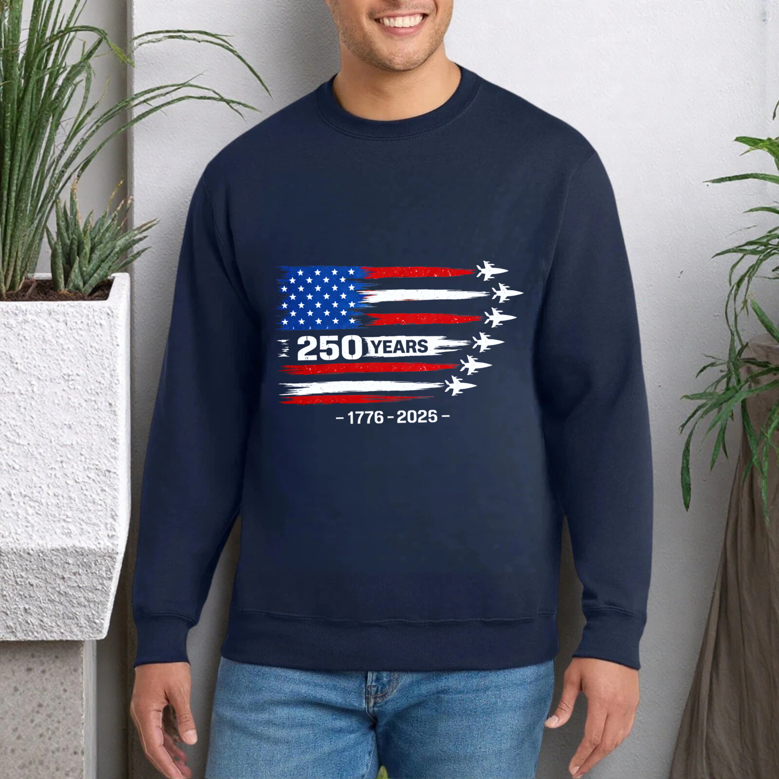 American Flag 250 Years Independence Day 1776 2025 Celebration Sweatshirt Black Unisex Crewneck Pullover Long Sleeve Casual Top