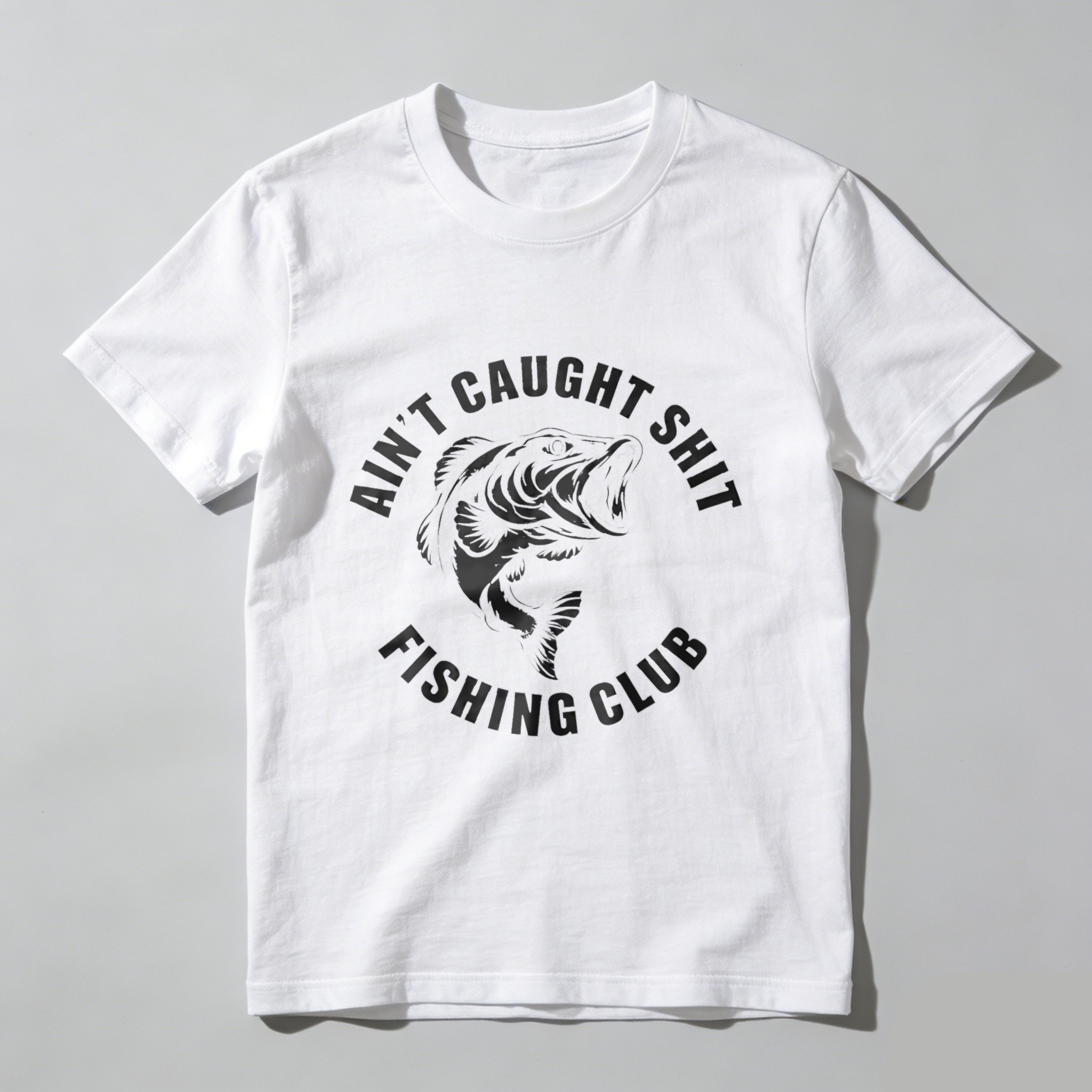 TEECURENT Aint Caught Shit Fishing Club T-Shirt Black Men's Casual Graphic Tee Fish Design Funny Fishing Humor Apparel WOMEN