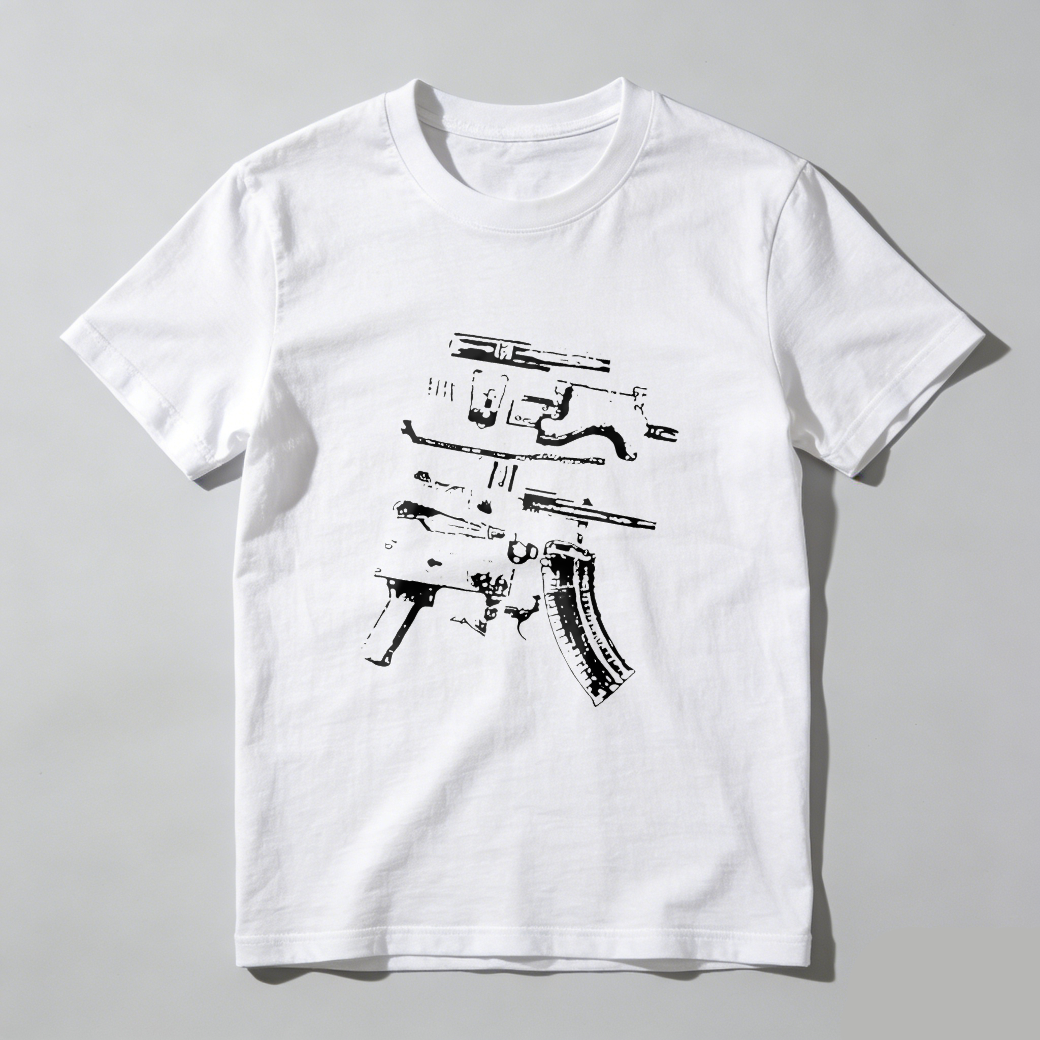 TEECURENT T-SHIRT  Gun Parts Exploded Diagram White Print