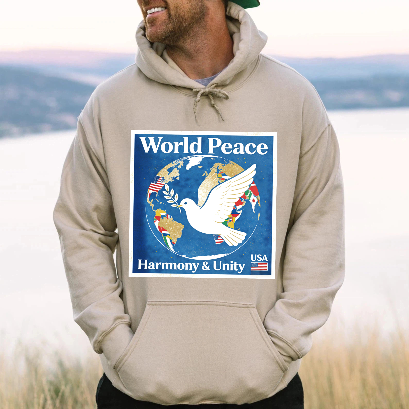 TEECURENT World Peace Harmony And Unity Usa Hoodie Global Dove Design Black Sweatshirt For Men Women Unisex Casual Wear