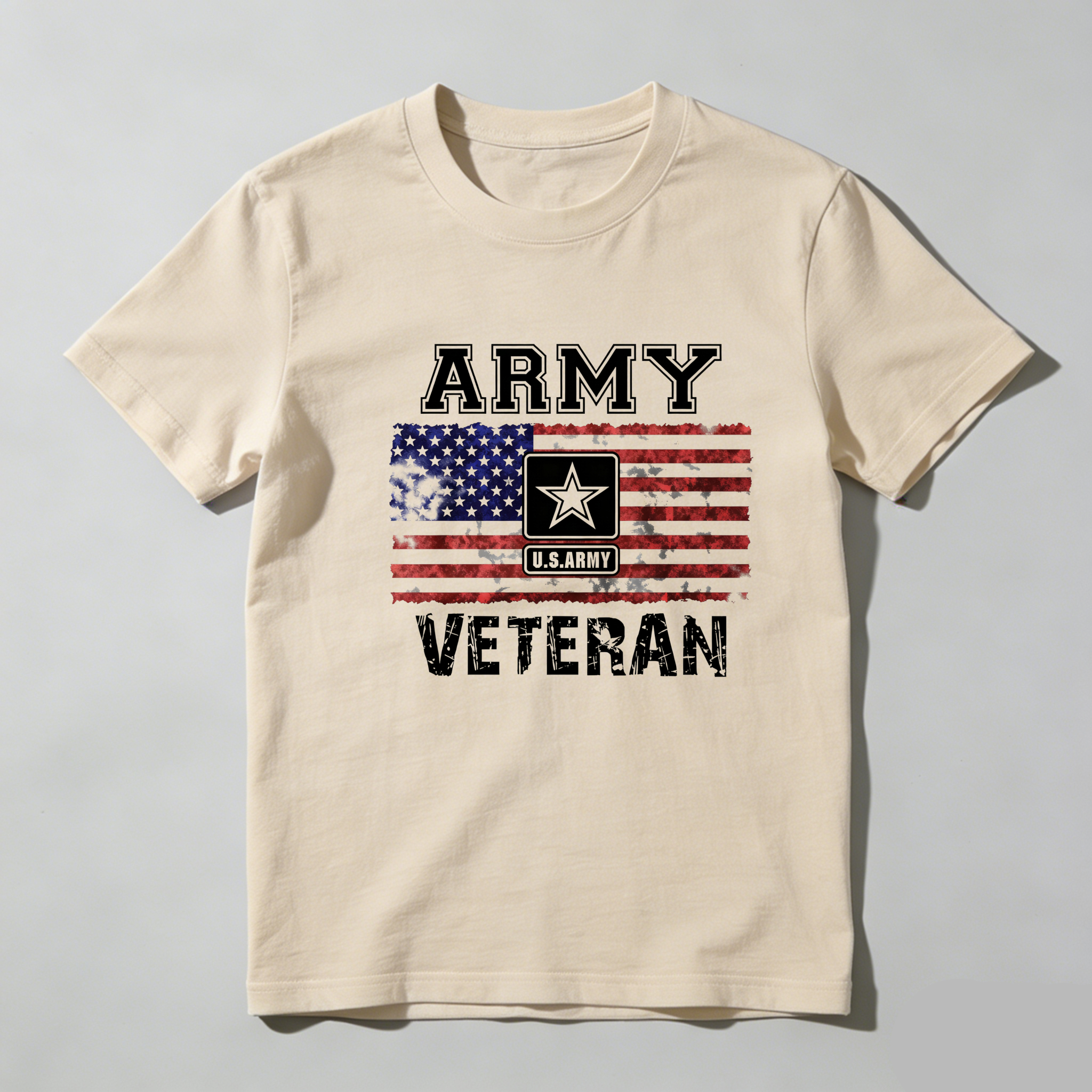 TEECURENT Army Veteran Flag Print Pure Cotton Short Sleeve T Shirt-TeeCurent