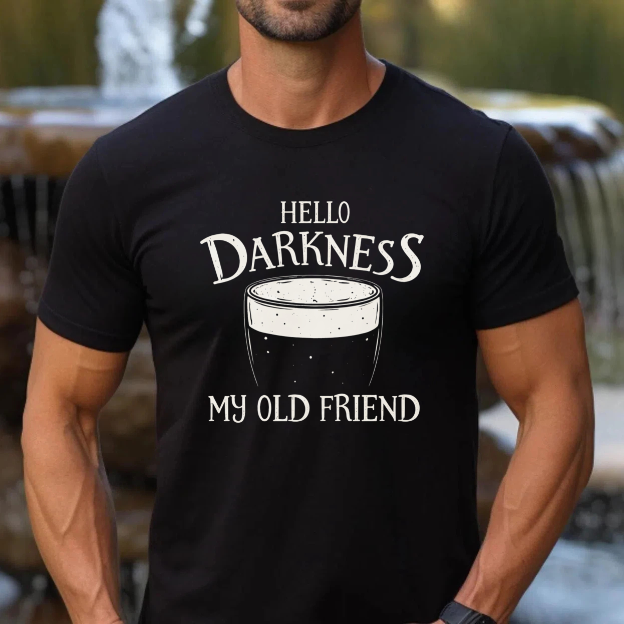 TEECURENTHello Darkness My Old Friend Beer Glass T-Shirt Black Men Women Casual Graphic Tee Shirt Unisex Top Fun Drink Themed Apparel-TeeCurent