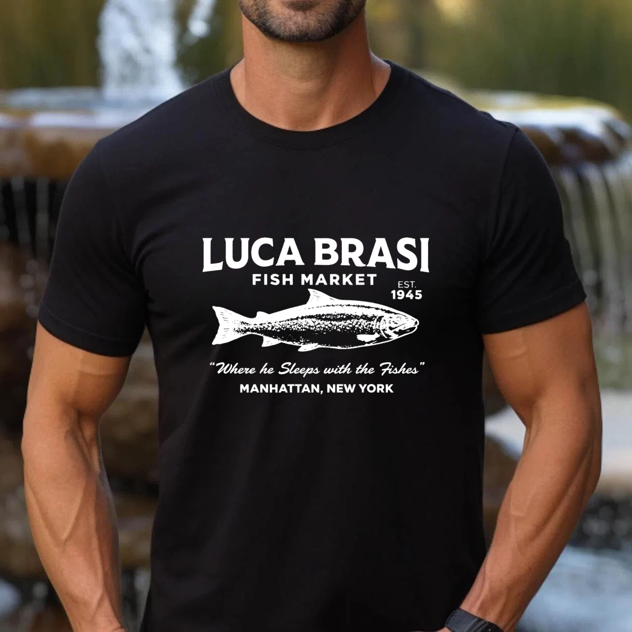 TEECURENT Luca Brasi Fish Market T Shirt Manhattan New York Vintage Fish Design Black Cotton Tee Men Women Unisex Apparel