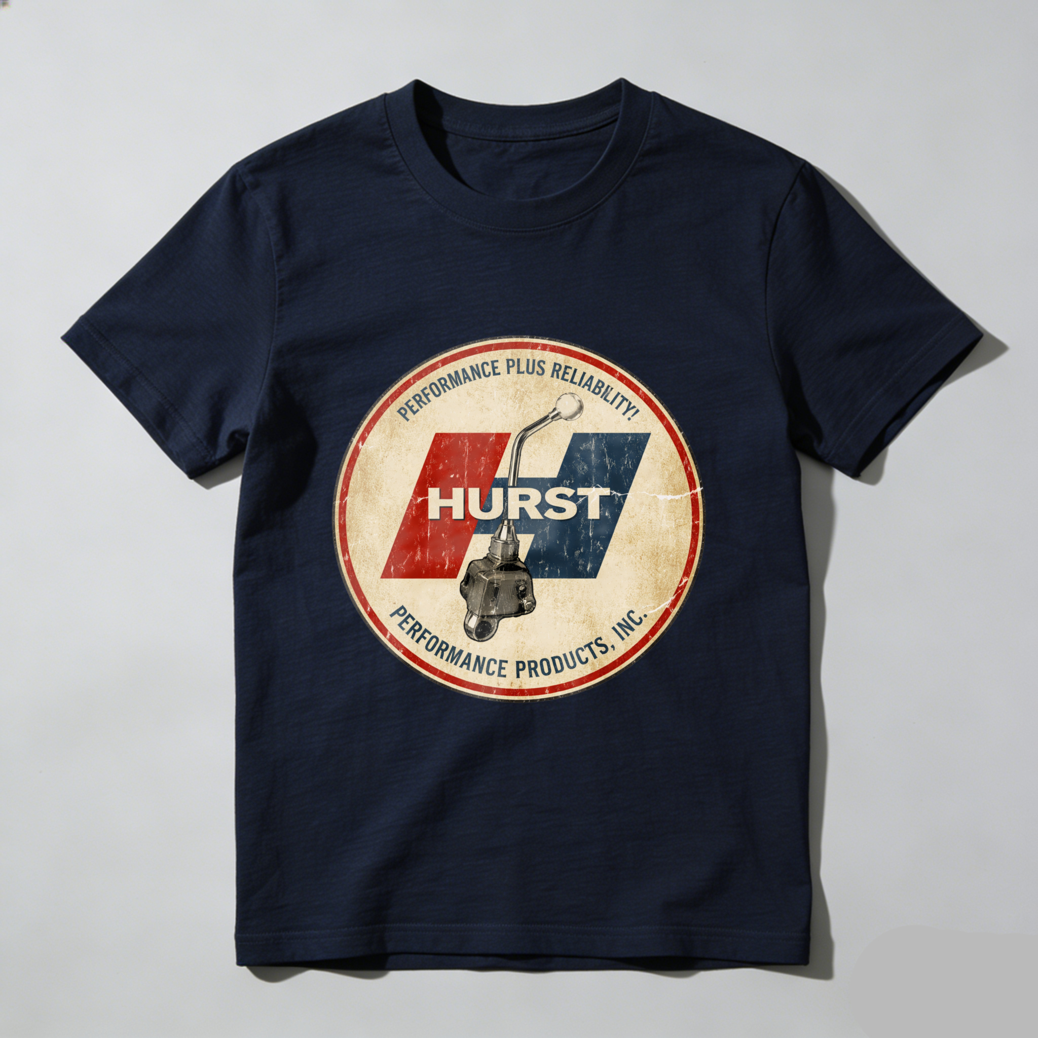 Hurst Performance Plus Reliability Classic Logo T-Shirt Black Vintage Style Automotive Gear Shift Design