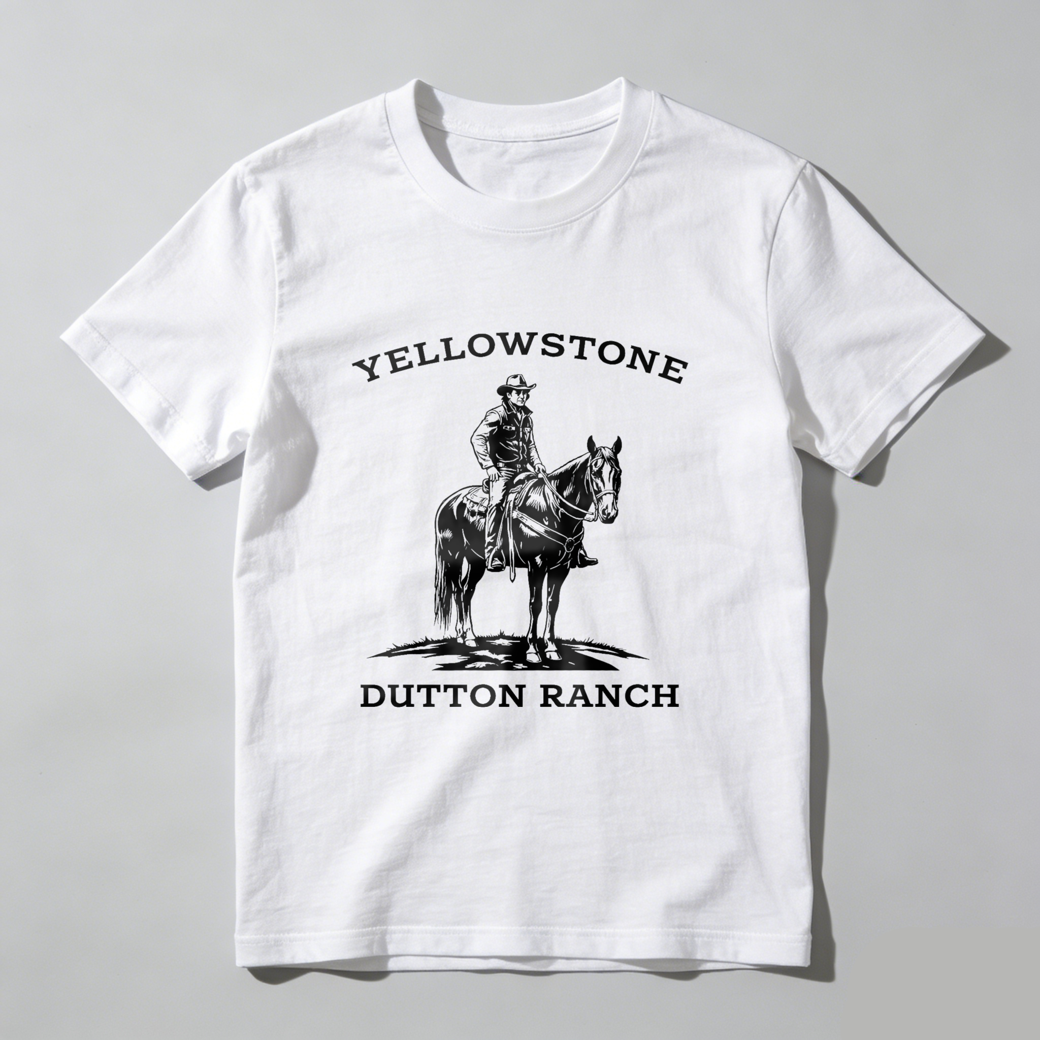 TEECURENT Yellowstone Dutton Ranch Cowboy Horse Rider T-Shirt Black Cotton Men Women Unisex Western Style Graphic Tee Shirt
