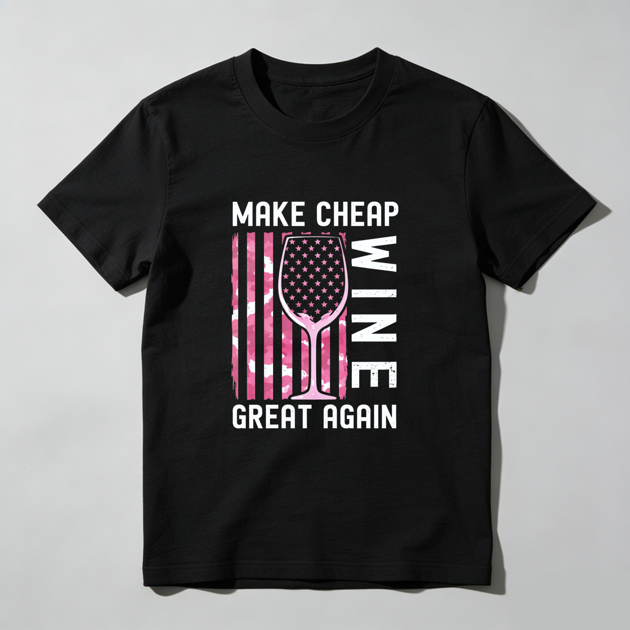 TEECURENT Make Cheap Wine Great Again Patriotic T-Shirt With American Flag Design For Wine Lovers And Humor Fans WOMEN