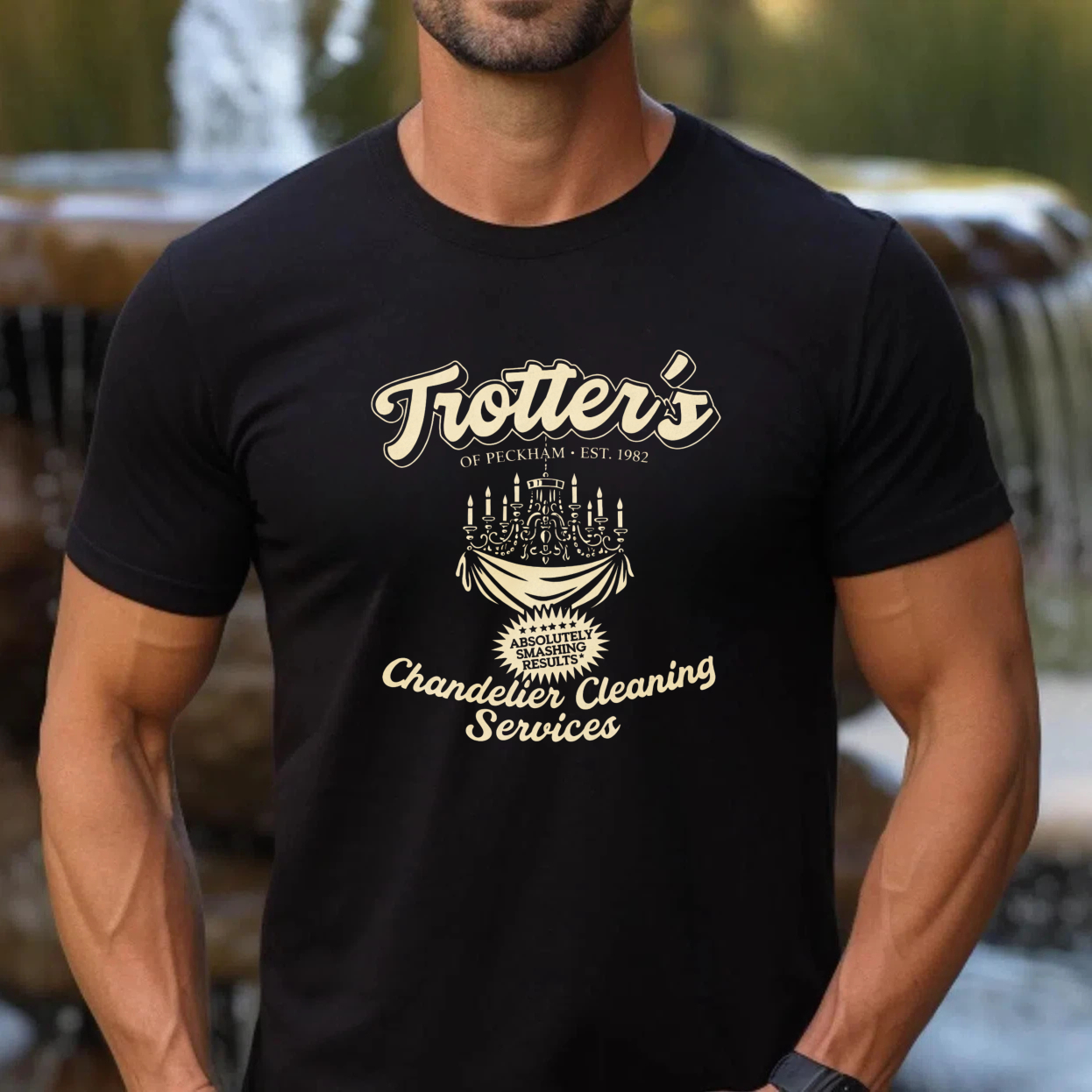 TEECURENT Trotters Chandelier Cleaning Services T Shirt Of Peckham Est 1982 Vintage Style Graphic Tee
