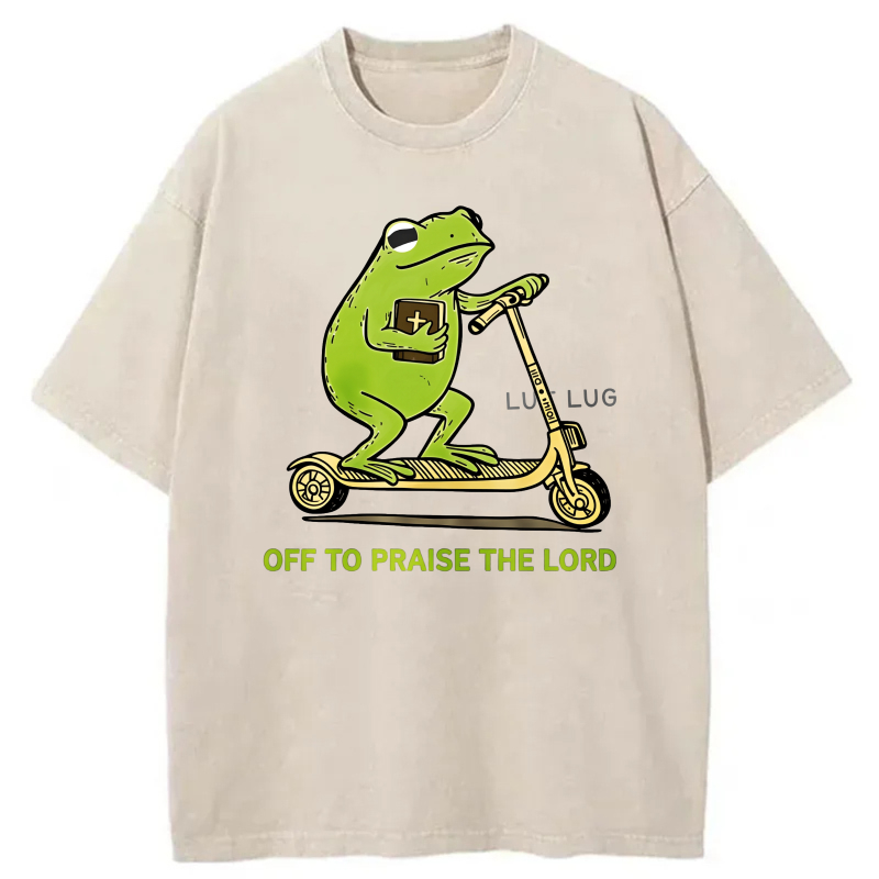 Frog Riding Scooter With Bible And Text tshirt 100% cotton